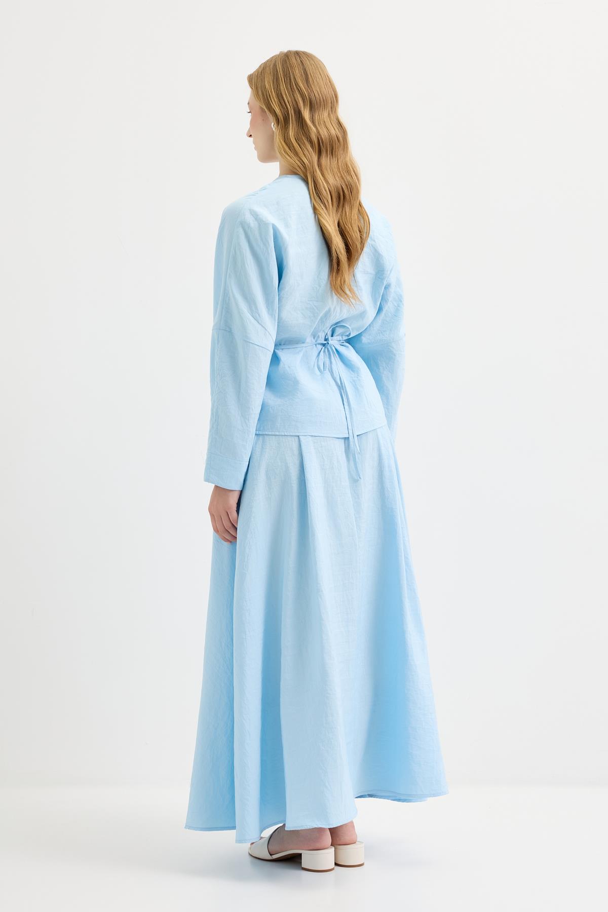 Kadriye Baştürk Bağlamalı Kimono Etek Takım Açık Mavi görsel 5