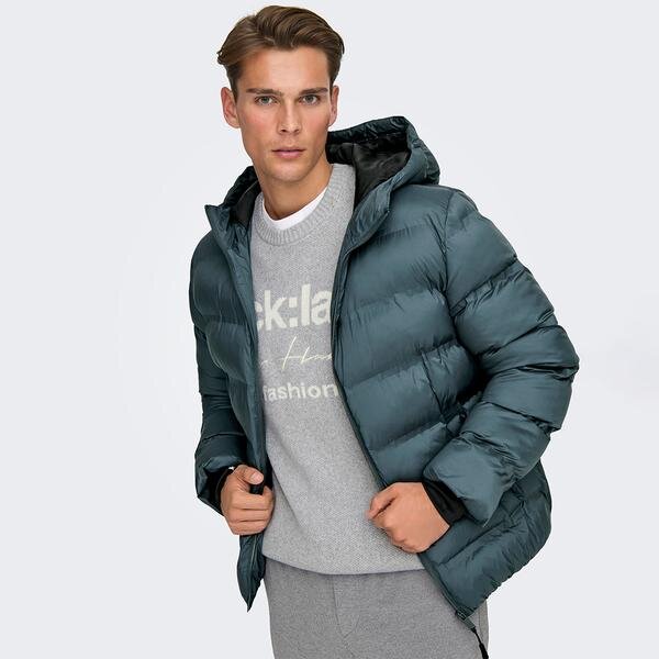 Only&Sons Union Seamless Life Puffer Erkek Yeşil Kapüşonlu Mont görsel 4