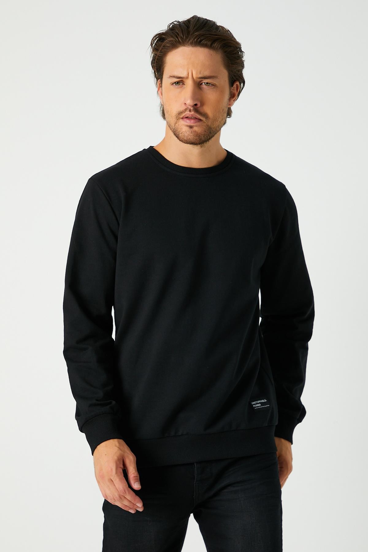 Mmetalic Siyah Relaxed Fit Bisiklet Yaka Sweatshirt Düz Paça Erkek Eşofman Takımı görsel 3