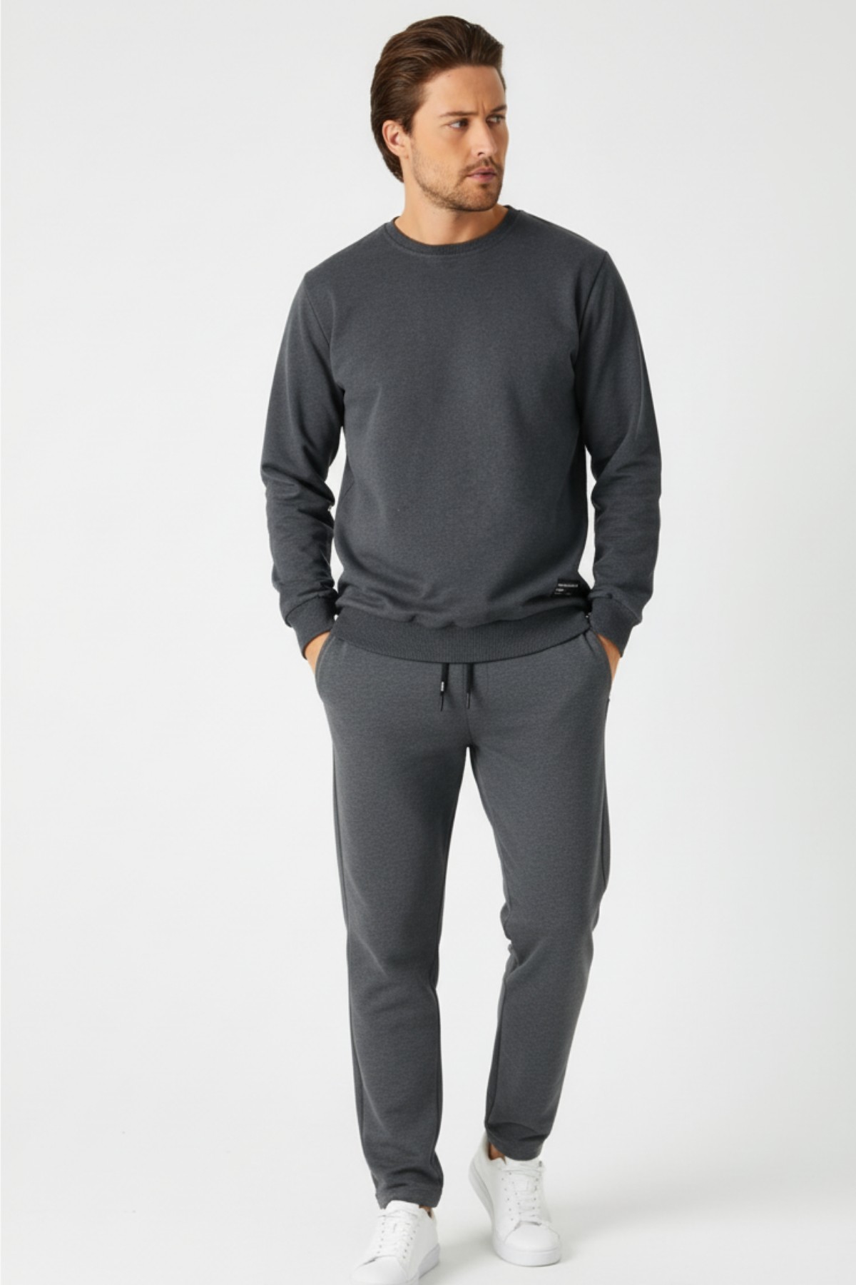 Mmetalic Antrasit Relaxed Fit Bisiklet Yaka Sweatshirt Düz Paça Erkek Eşofman Takımı