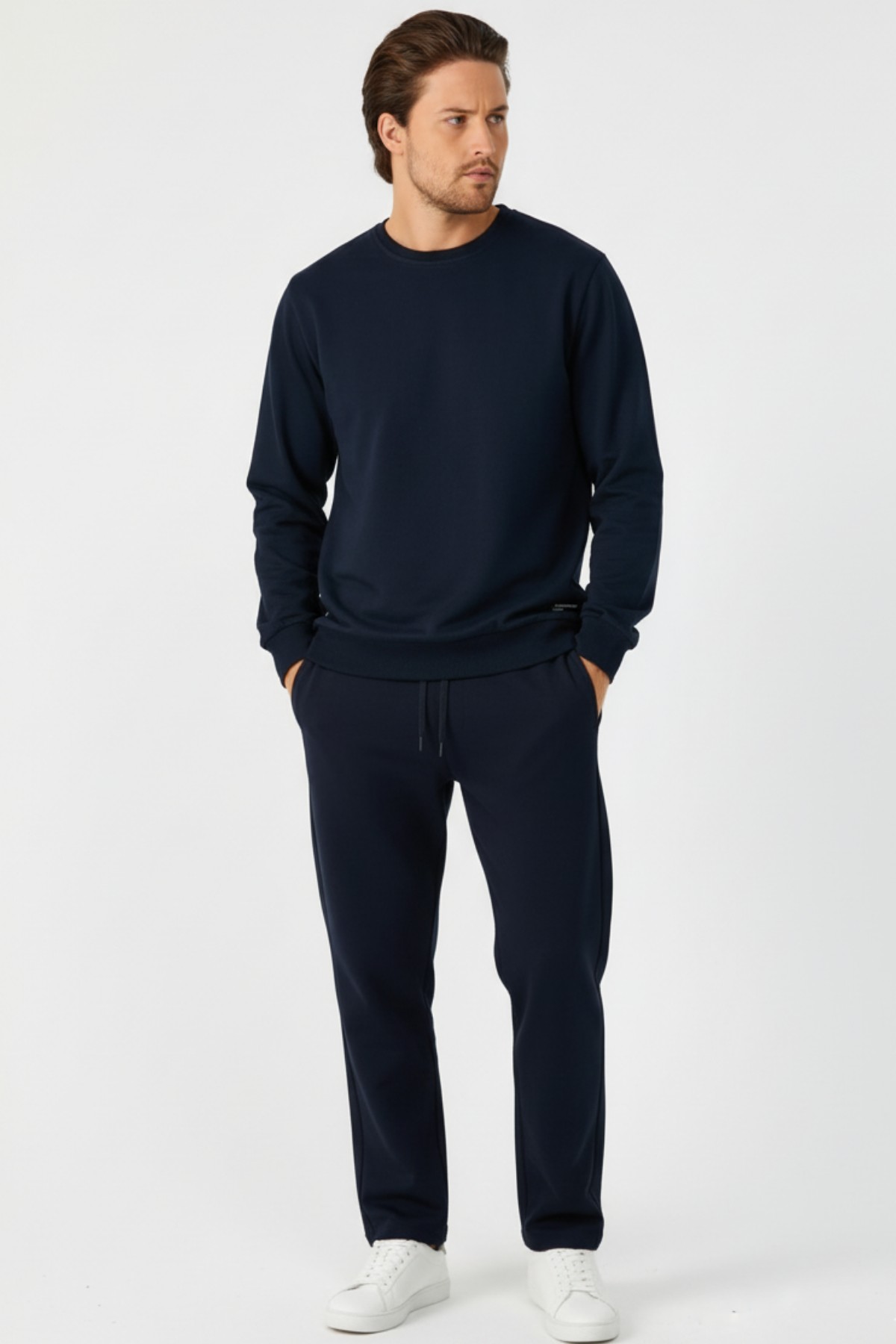 Mmetalic Lacivert Relaxed Fit Bisiklet Yaka Sweatshirt Düz Paça Erkek Eşofman Takımı