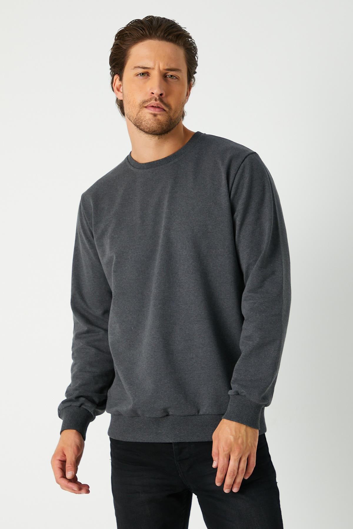 Mmetalic Antrasit Relaxed Fit Bisiklet Yaka Sweatshirt Düz Paça Erkek Eşofman Takımı görsel 5