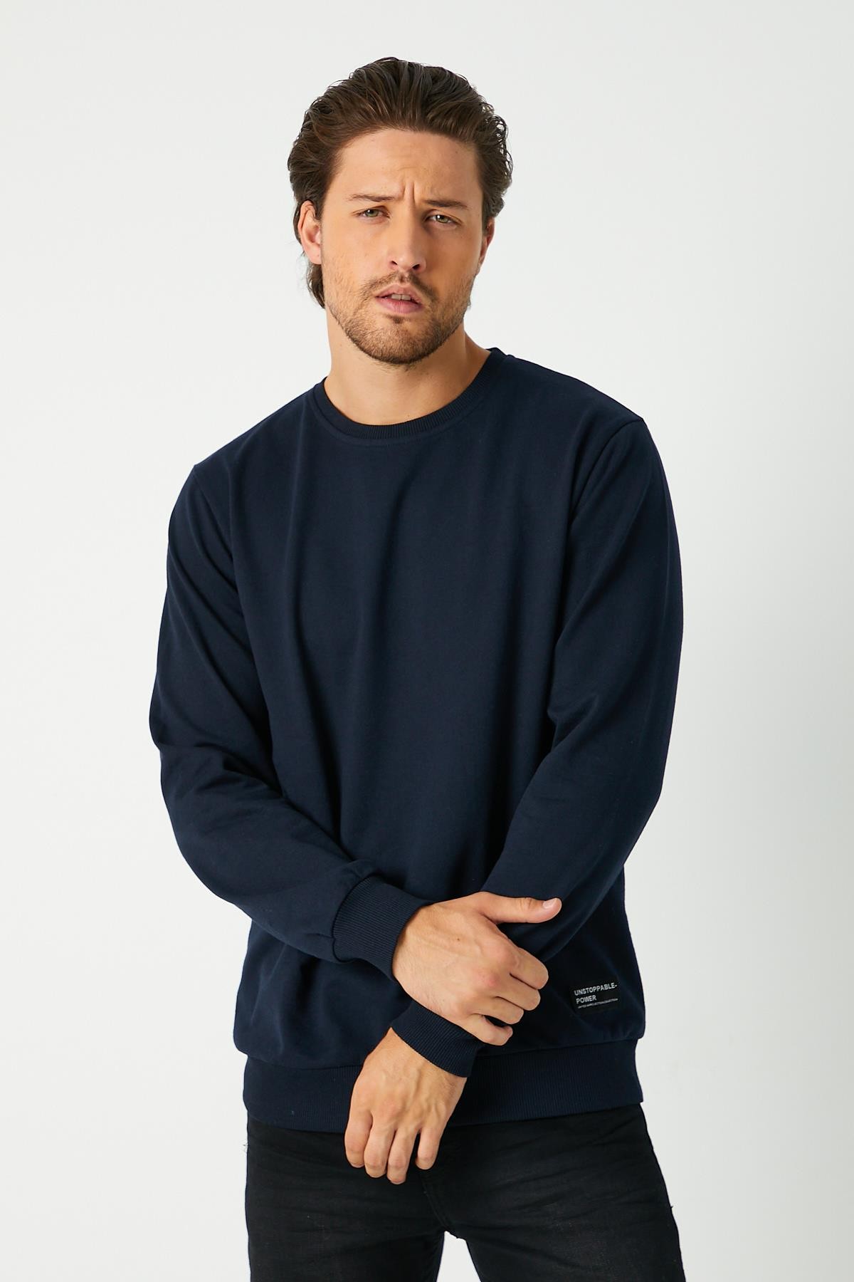 Mmetalic Lacivert Relaxed Fit Bisiklet Yaka Sweatshirt Düz Paça Erkek Eşofman Takımı görsel 3