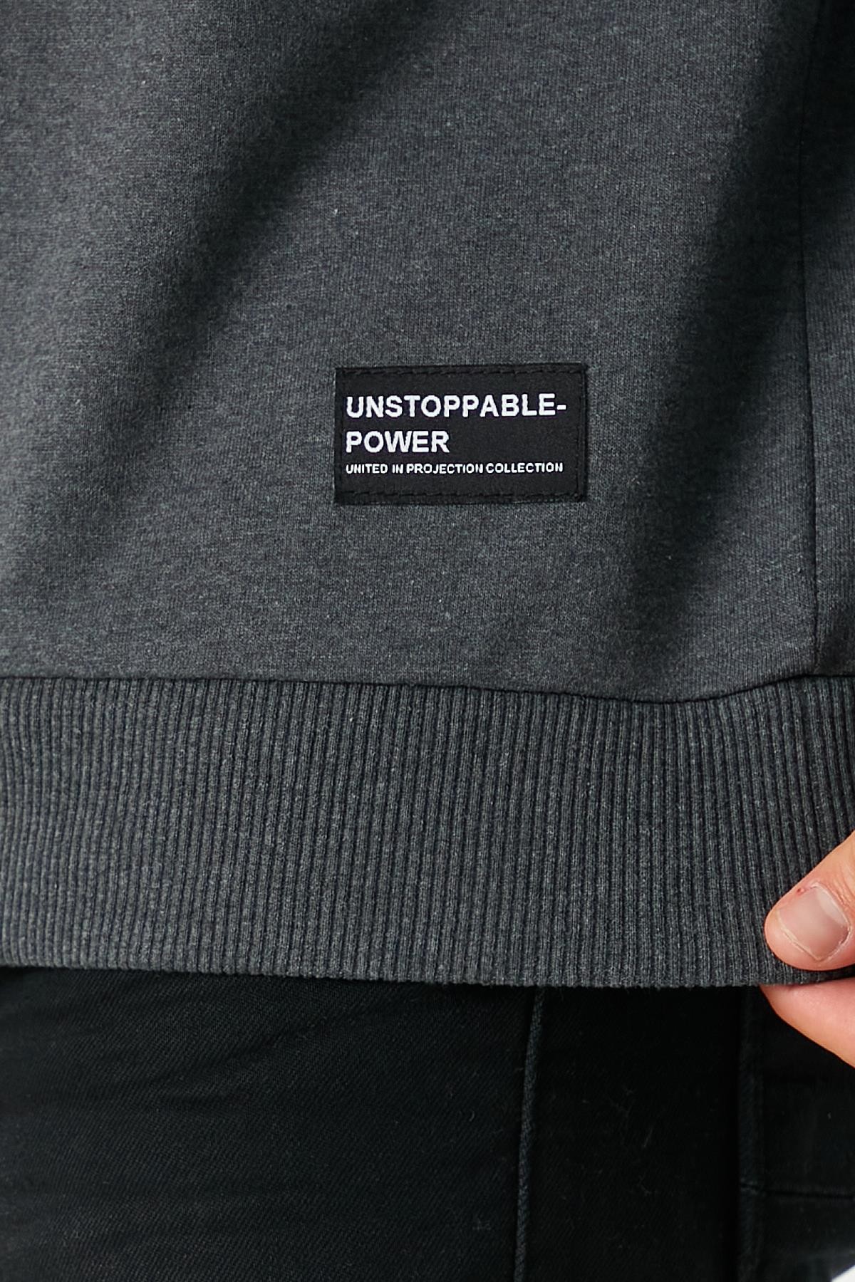 Mmetalic Antrasit Relaxed Fit Bisiklet Yaka Sweatshirt Düz Paça Erkek Eşofman Takımı görsel 7