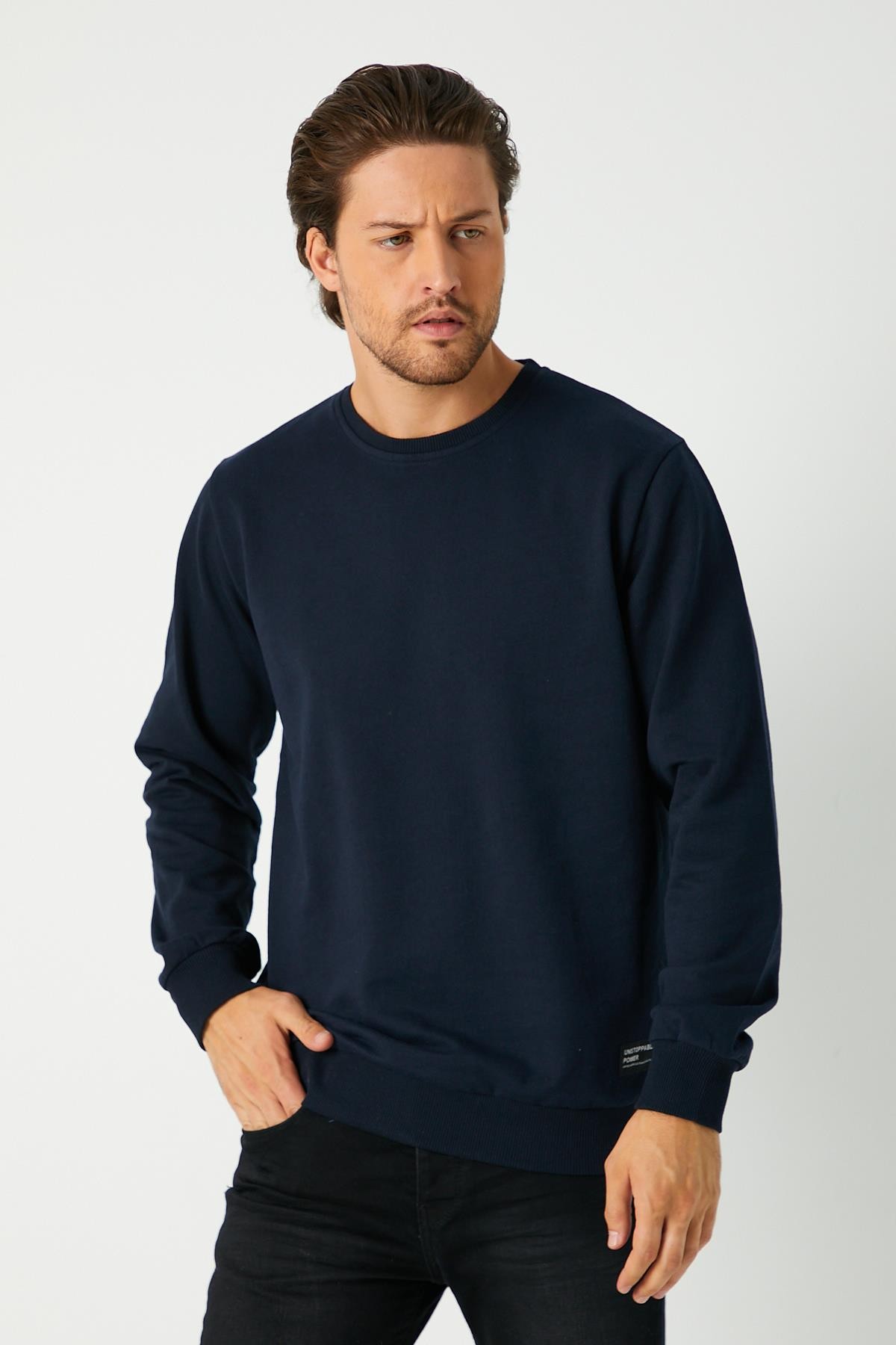 Mmetalic Lacivert Relaxed Fit Bisiklet Yaka Sweatshirt Düz Paça Erkek Eşofman Takımı görsel 5