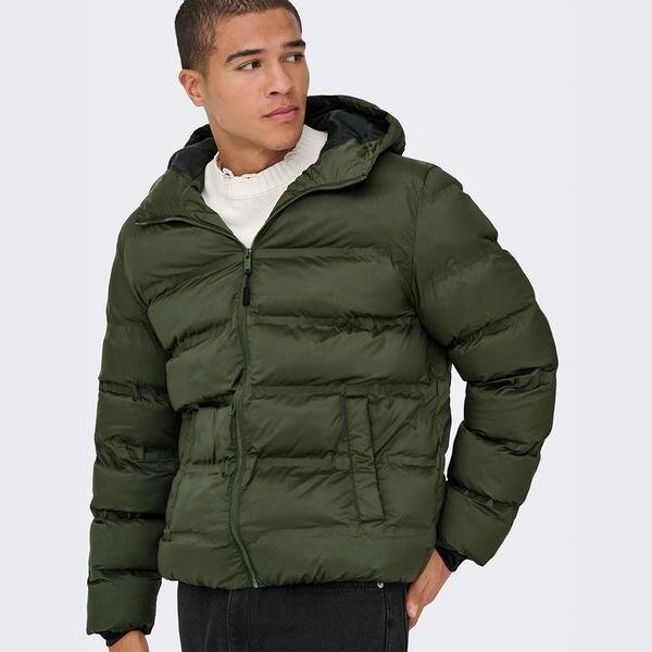 Only&Sons Union Seamless Life Puffer Erkek Haki Kapüşonlu Mont görsel 4