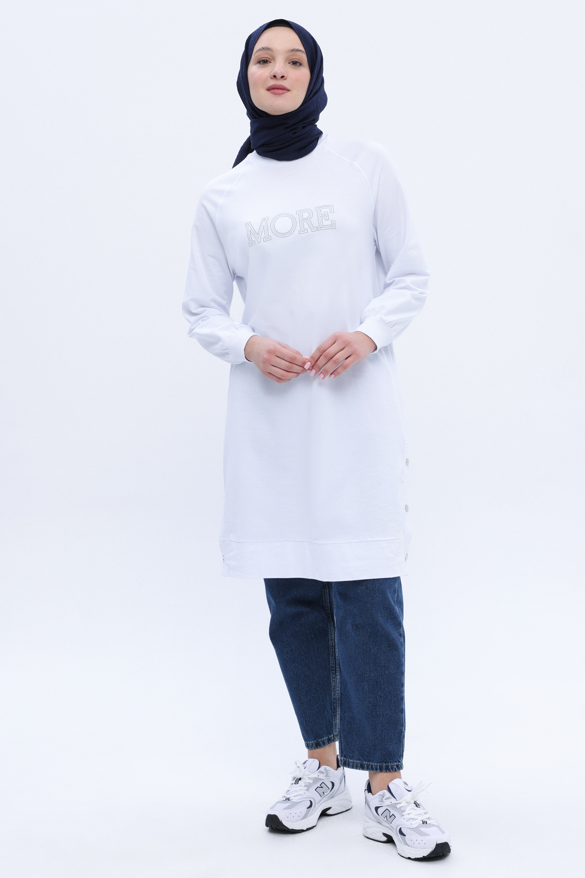 ALLDAY Beyaz Pamuklu Nakışlı Sweat Tunik
