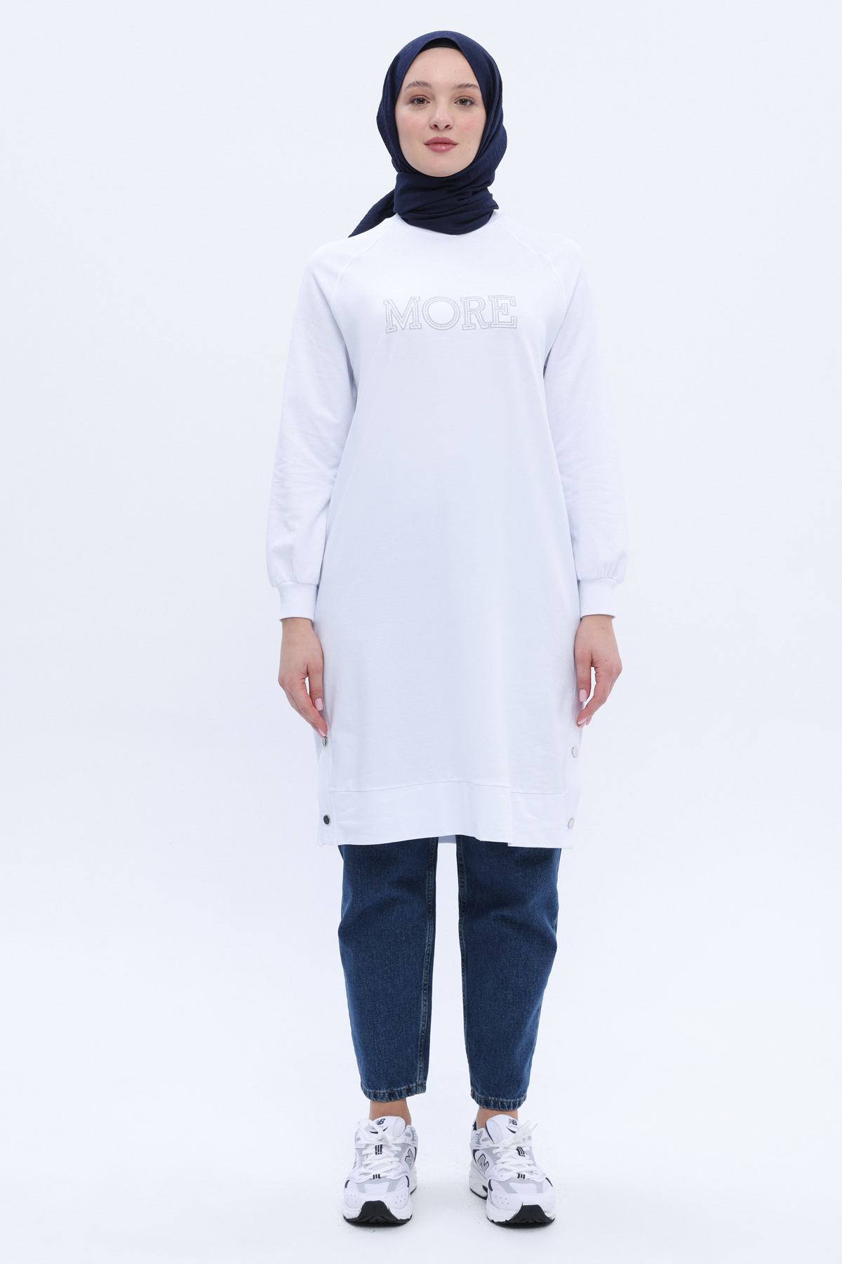 ALLDAY Beyaz Pamuklu Nakışlı Sweat Tunik görsel 2