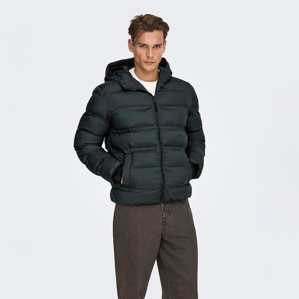 Only&Sons Union Seamless Life Puffer Erkek Siyah Kapüşonlu Mont