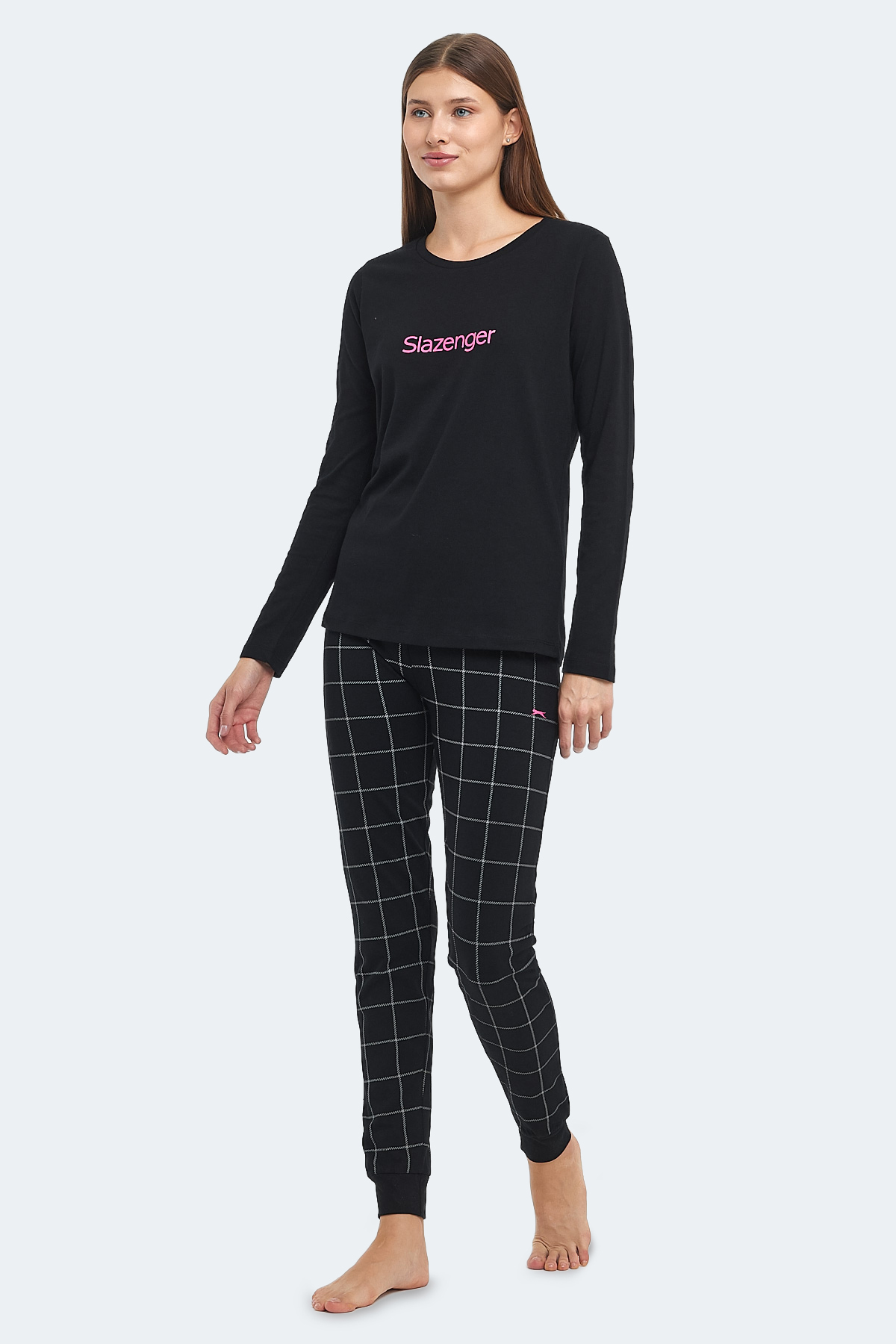 SLAZENGER PAOLINA IN Kadın Pamuklu Siyah / Fuşya Pijama