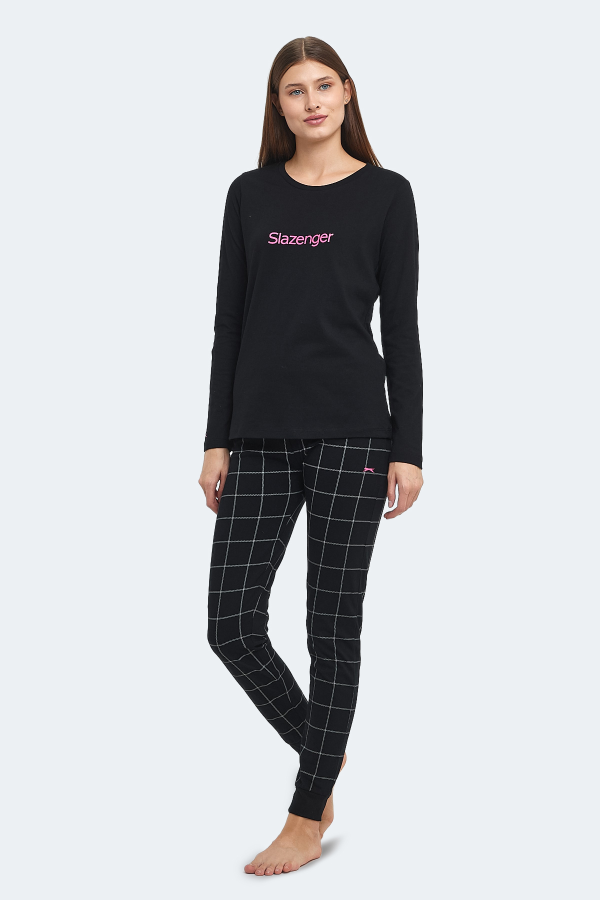 SLAZENGER PAOLINA IN Kadın Pamuklu Siyah / Fuşya Pijama görsel 2