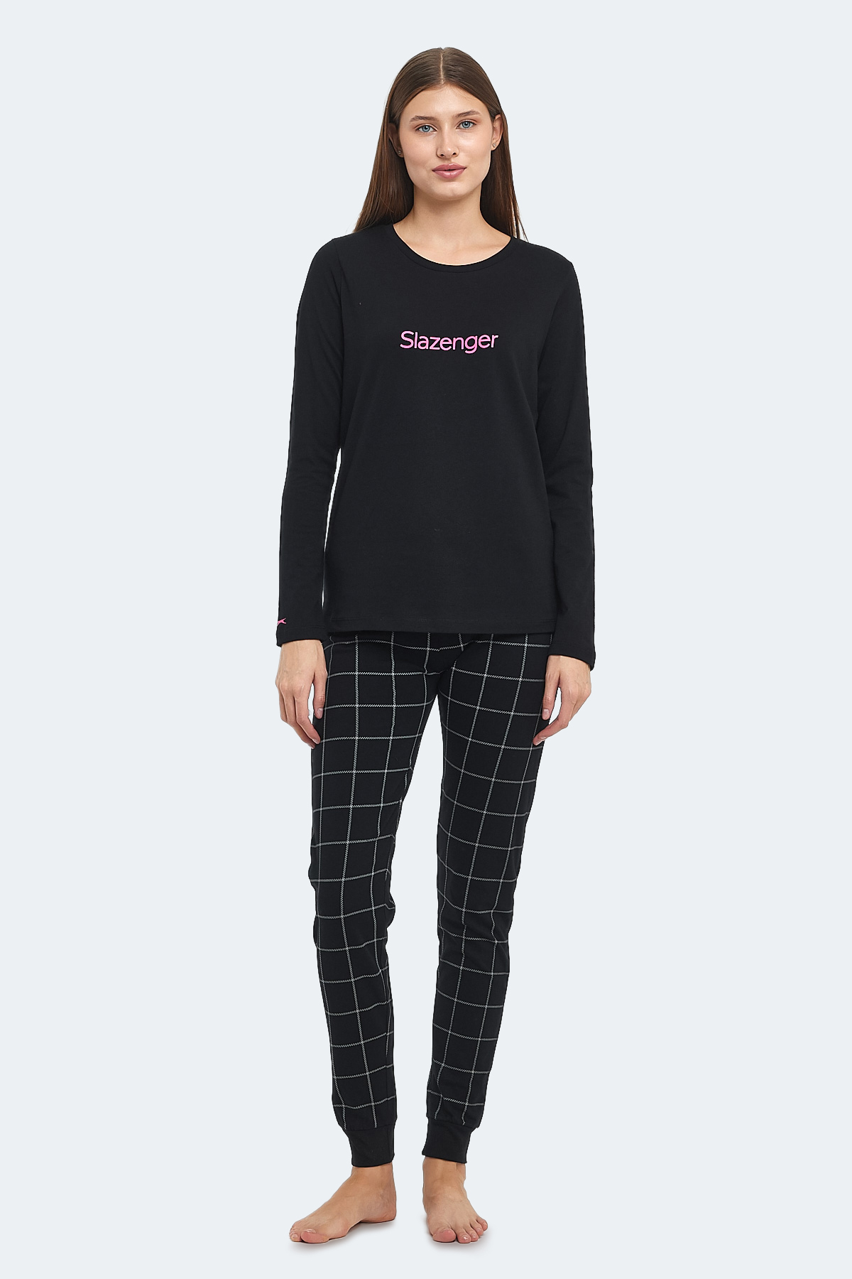 SLAZENGER PAOLINA IN Kadın Pamuklu Siyah / Fuşya Pijama görsel 4