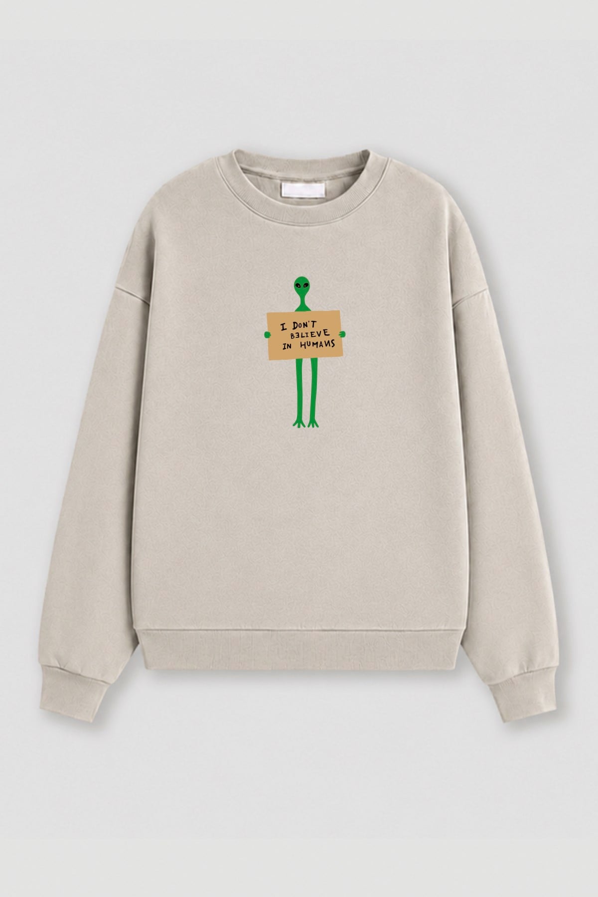 Monila Kadın Premium Kumaş 3 İplik Şardonlu Uzaylı Baskılı Sweatshirt