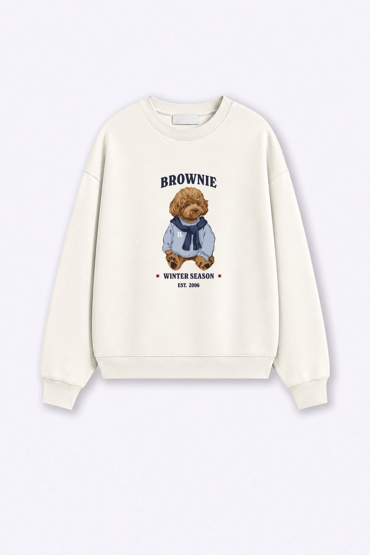 Monila Kadın Premium Kumaş 3 İplik Şardonlu Ayıcık Baskılı Sweatshirt