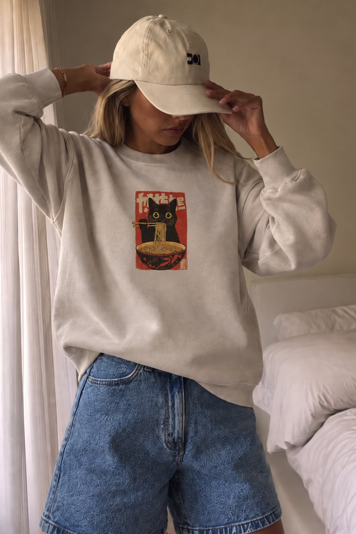 Monila Kadın Premium Kumaş 3 İplik Şardonlu Noodle Baskılı Sweatshirt