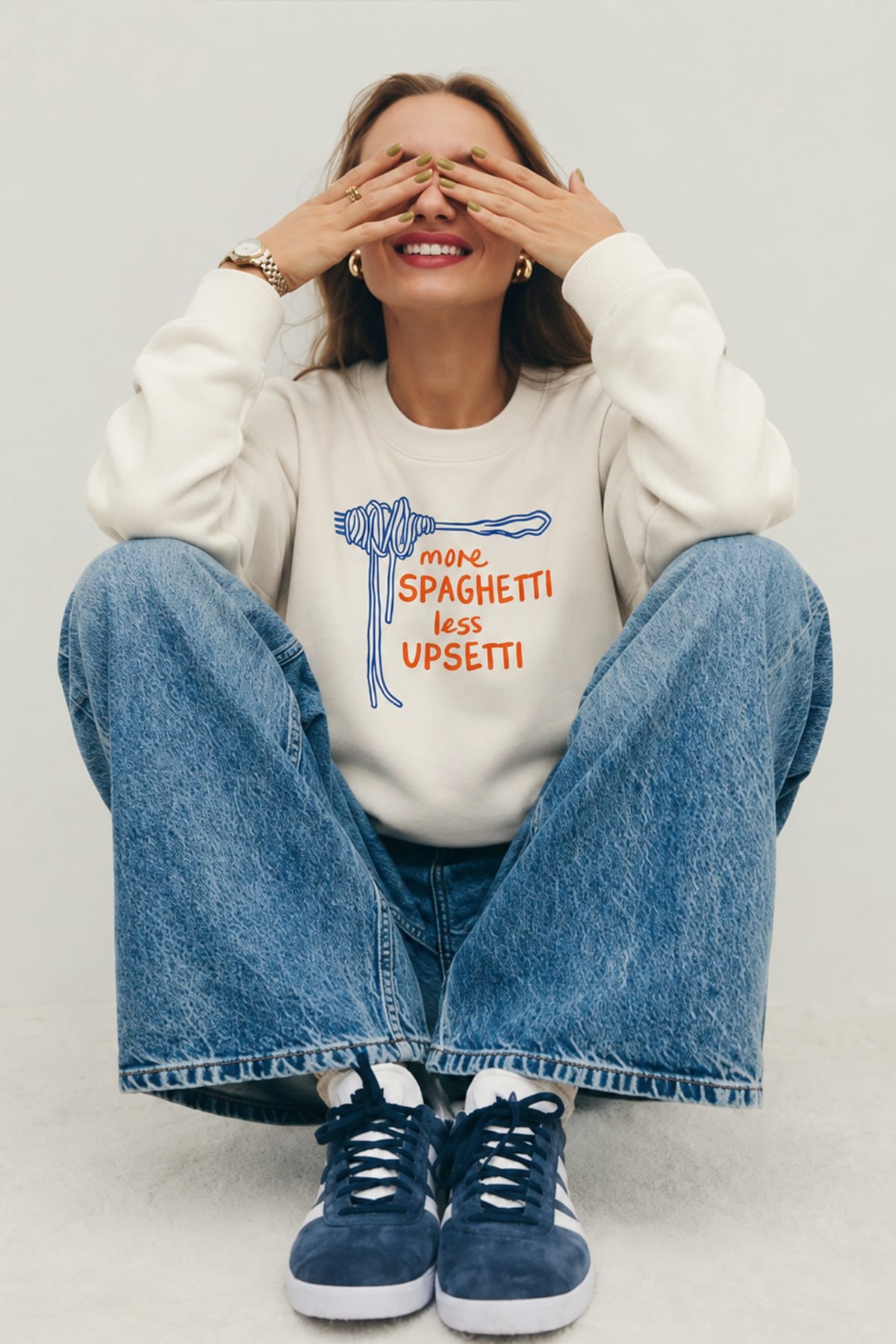 Monila Kadın Premium Kumaş 3 İplik Şardonlu Spagetti Baskılı Sweatshirt