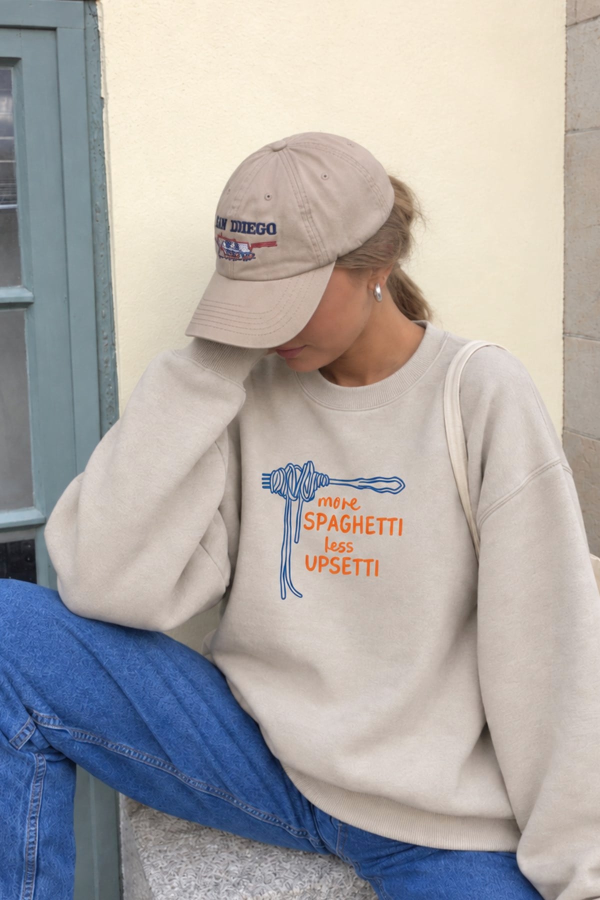 Monila Kadın Premium Kumaş 3 İplik Şardonlu Spagetti Baskılı Sweatshirt