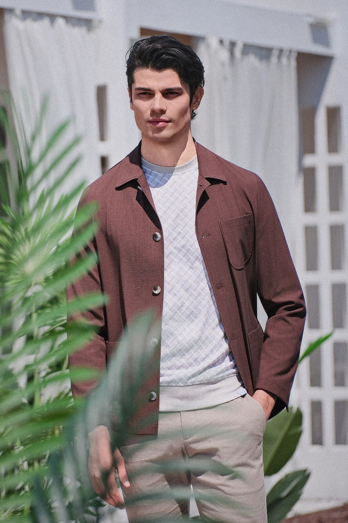 İMZA Kahverengi Berberi Yaka Slim Fit Esnek Ceket 1007260154