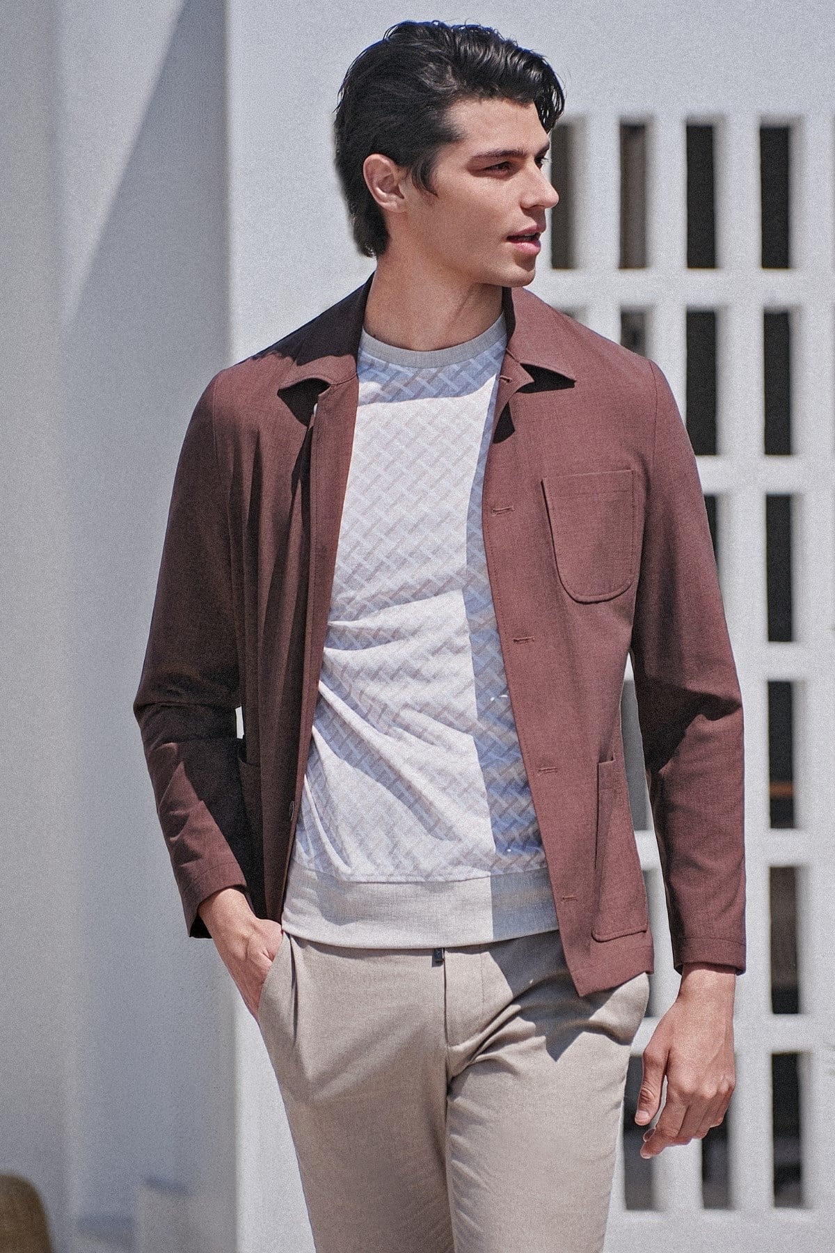 İMZA Kahverengi Berberi Yaka Slim Fit Esnek Ceket 1007260154 görsel 2