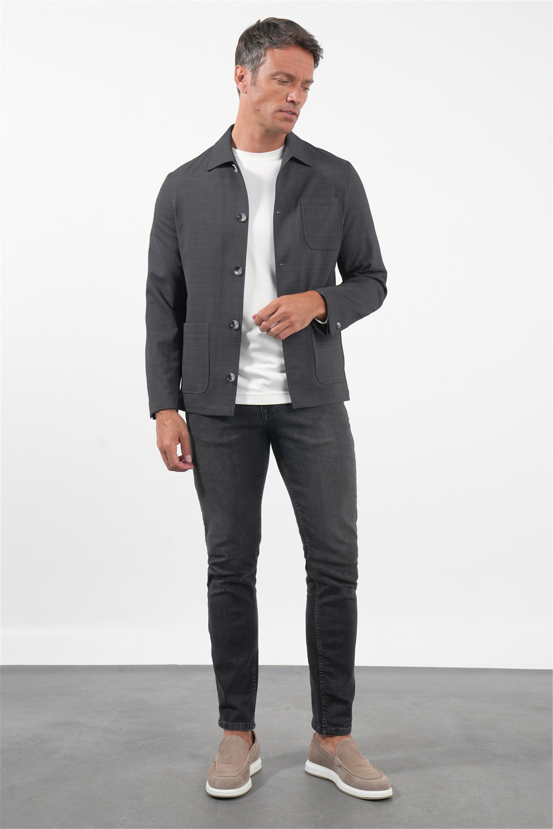 İMZA Füme Berberi Yaka Slim Fit Esnek Ceket 1007260154