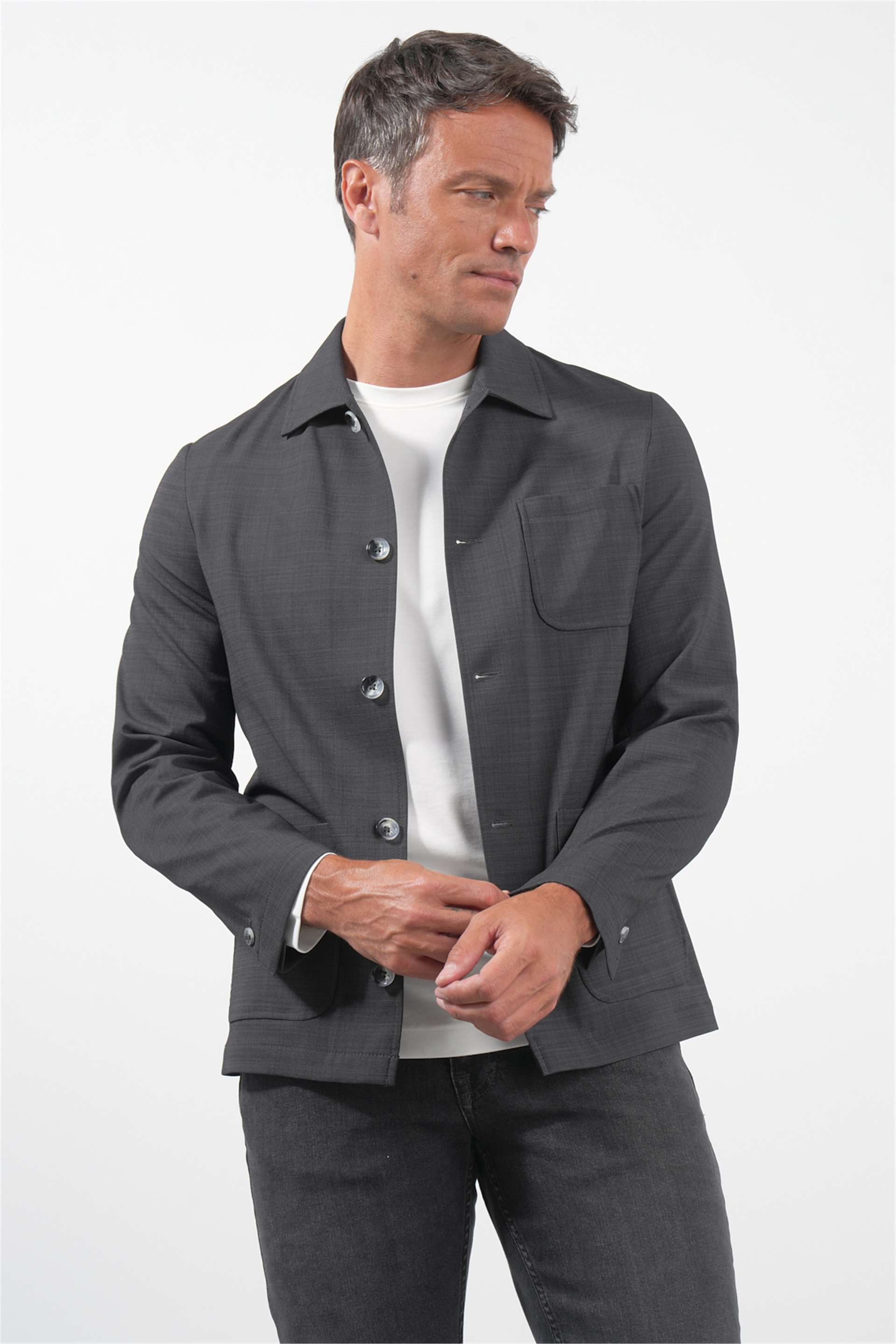 İMZA Füme Berberi Yaka Slim Fit Esnek Ceket 1007260154 görsel 2