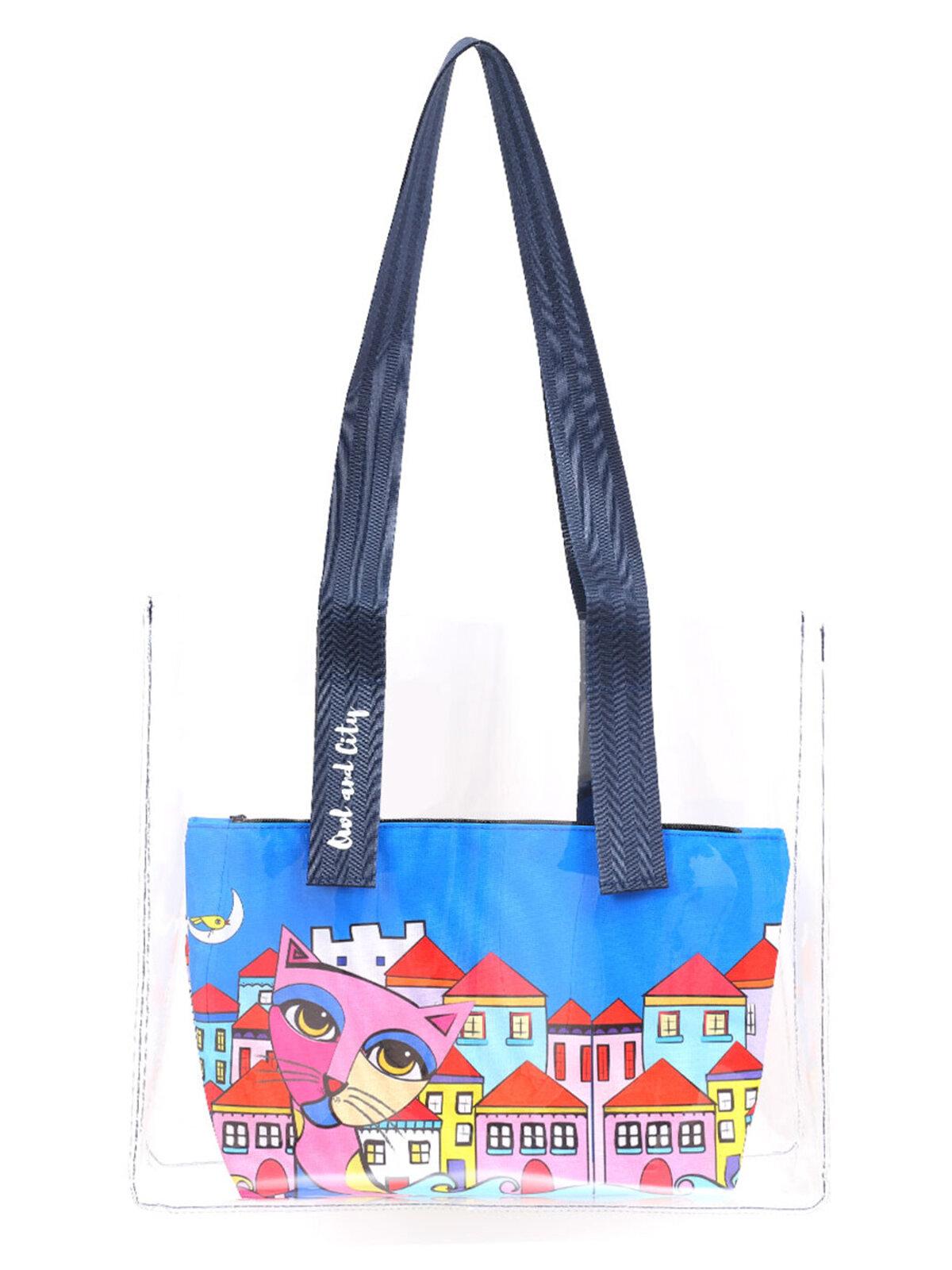 Biggdesign Owl And City Şeffaf Alışveriş ve Plaj Çantası