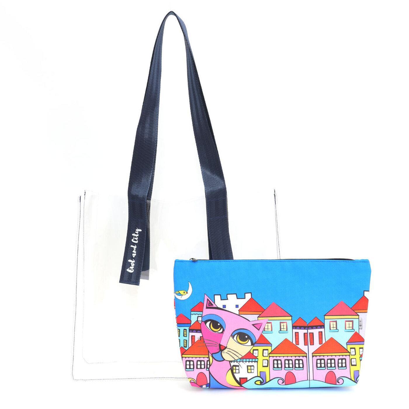 Biggdesign Owl And City Şeffaf Alışveriş ve Plaj Çantası görsel 2