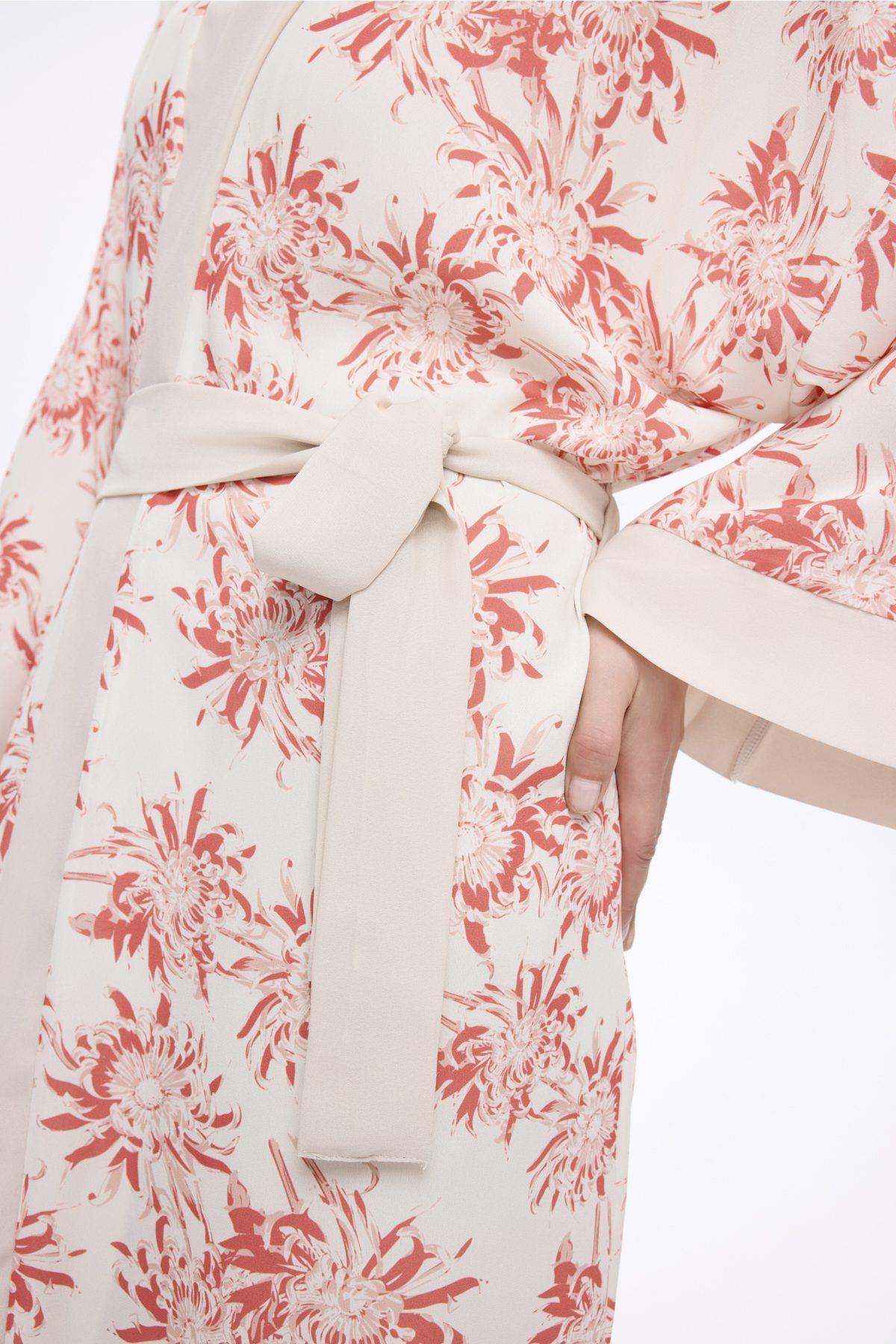 Haşema Pembe Çiçek Desenli Uzun Kimono 5043 görsel 3