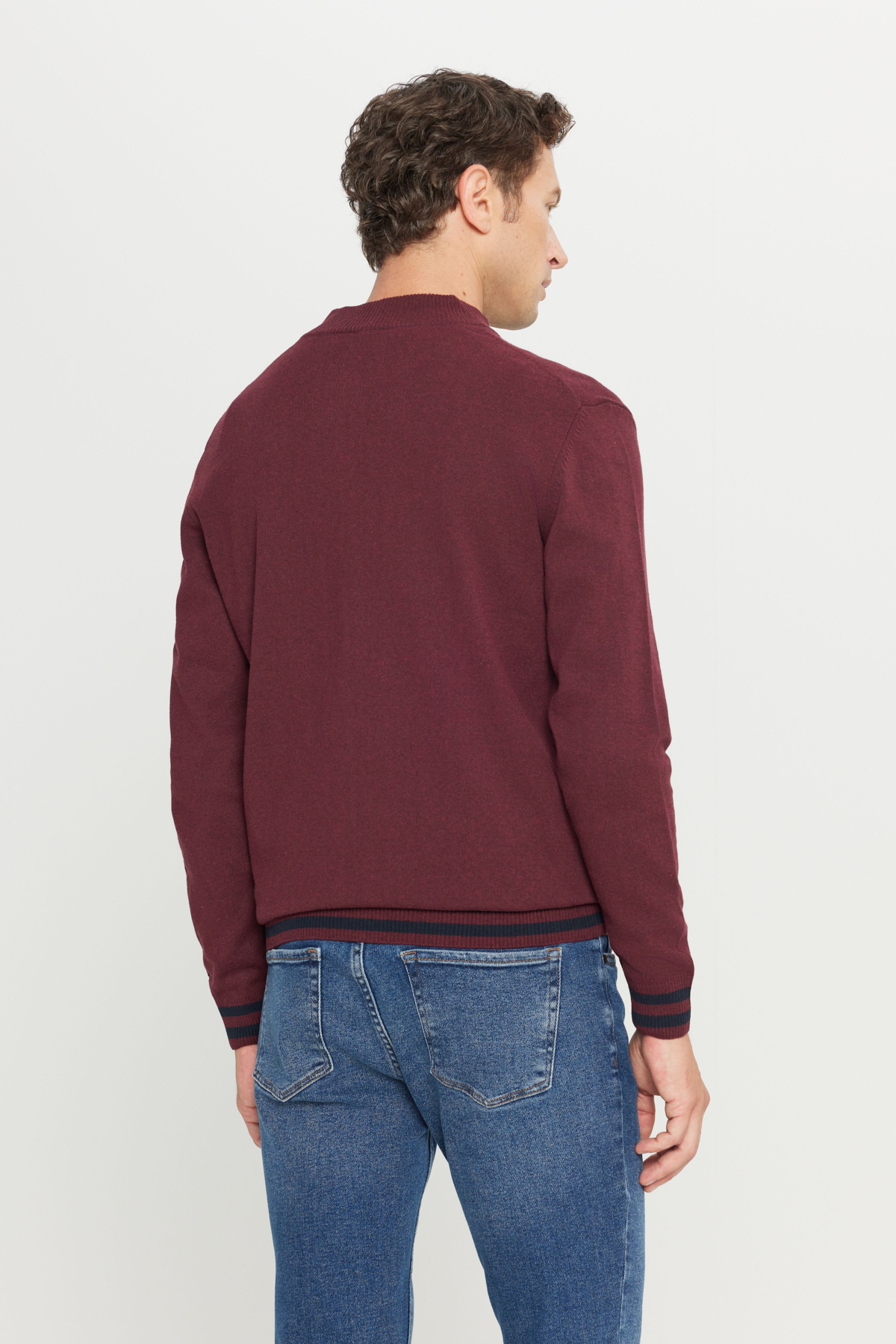 AC&Co / Altınyıldız Classics Bordo Pamuklu Standart Fit Normal Kesim Dik Yaka Triko Erkek Fermuarlı Sweatshirt Hırka görsel 5