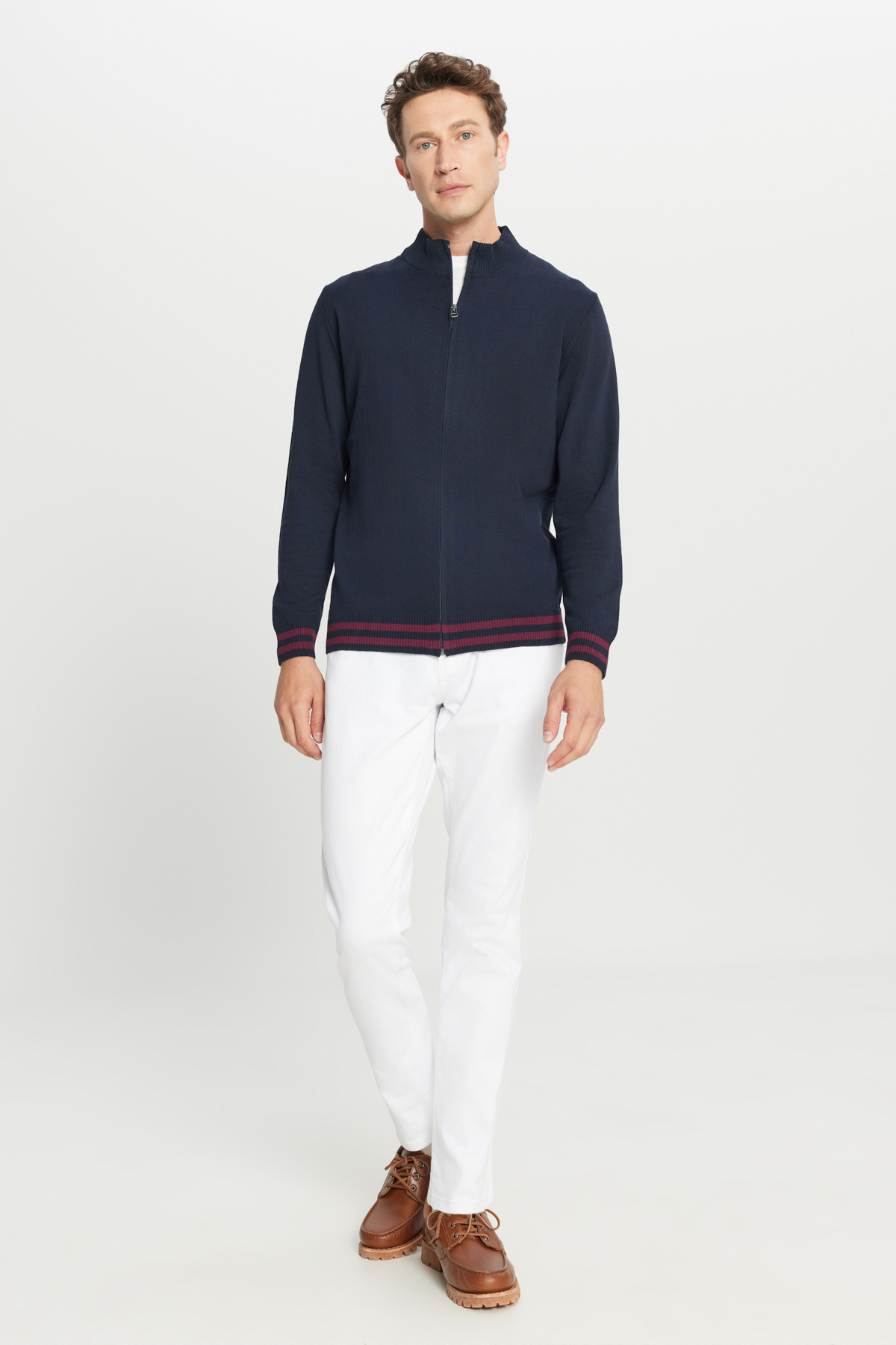 AC&Co / Altınyıldız Classics Lacivert Pamuklu Standart Fit Normal Kesim Dik Yaka Triko Erkek Fermuarlı Sweatshirt Hırka görsel 2