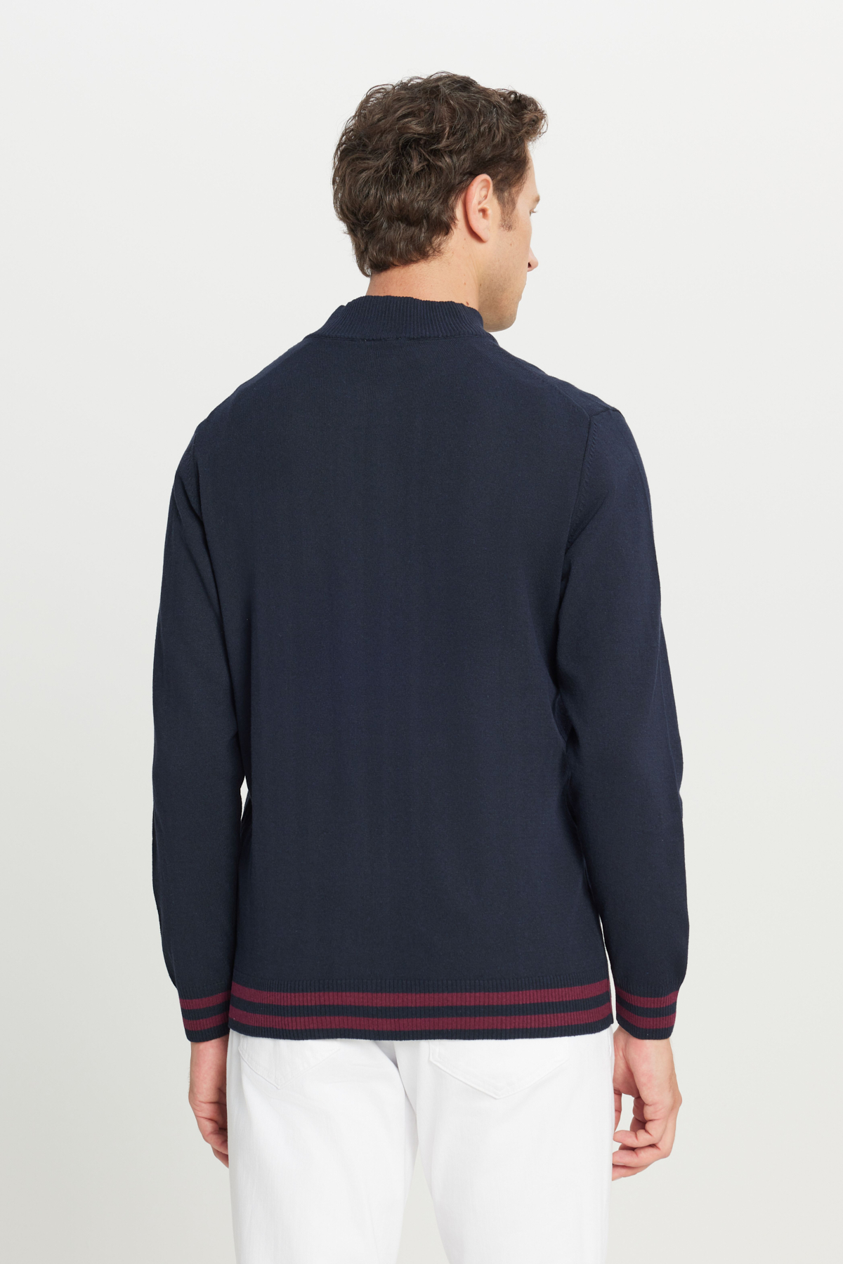 AC&Co / Altınyıldız Classics Lacivert Pamuklu Standart Fit Normal Kesim Dik Yaka Triko Erkek Fermuarlı Sweatshirt Hırka görsel 5
