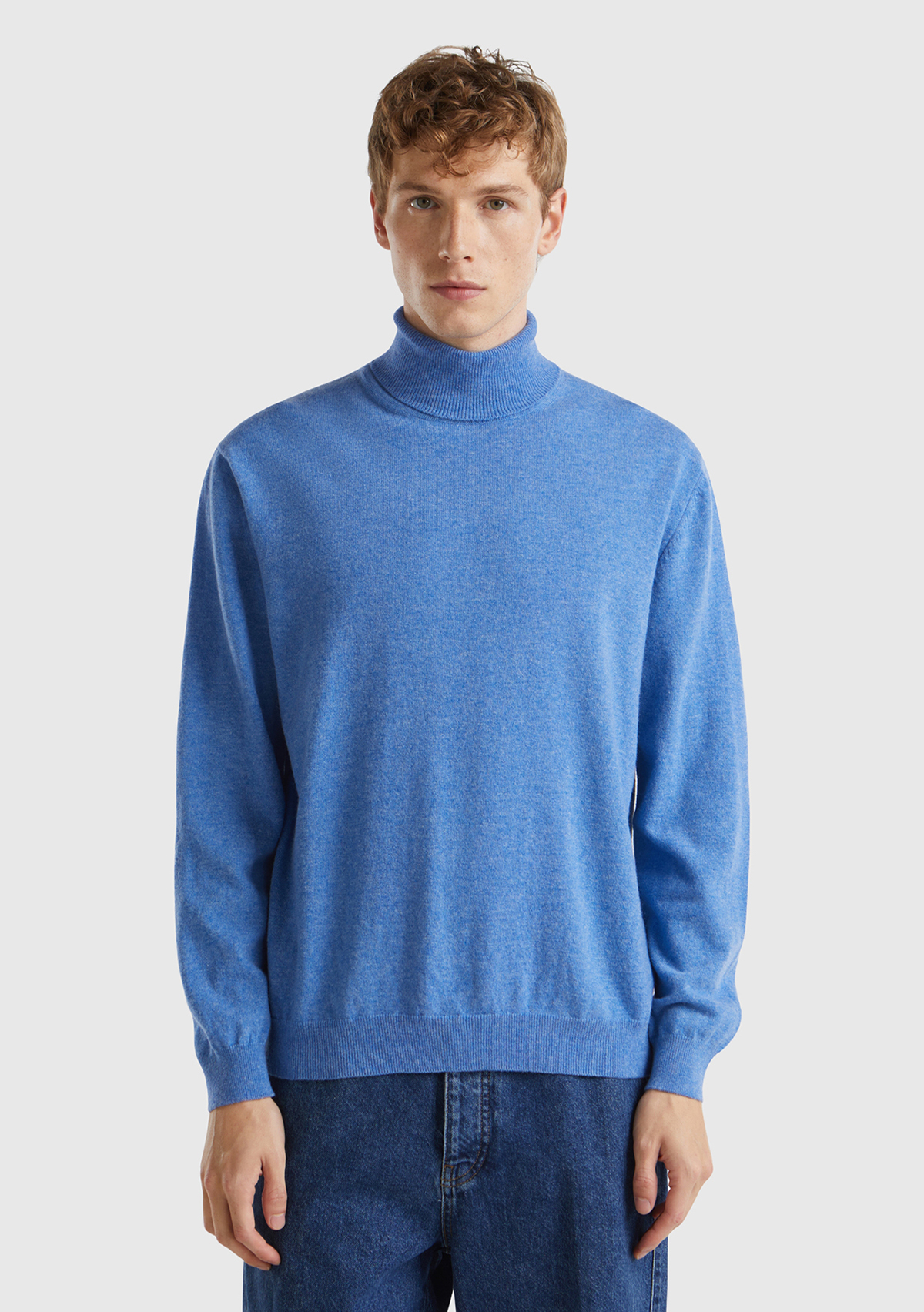 United Colors Of Benetton Erkek Mavi Melanj Boğazlı %100 Merino Kazak