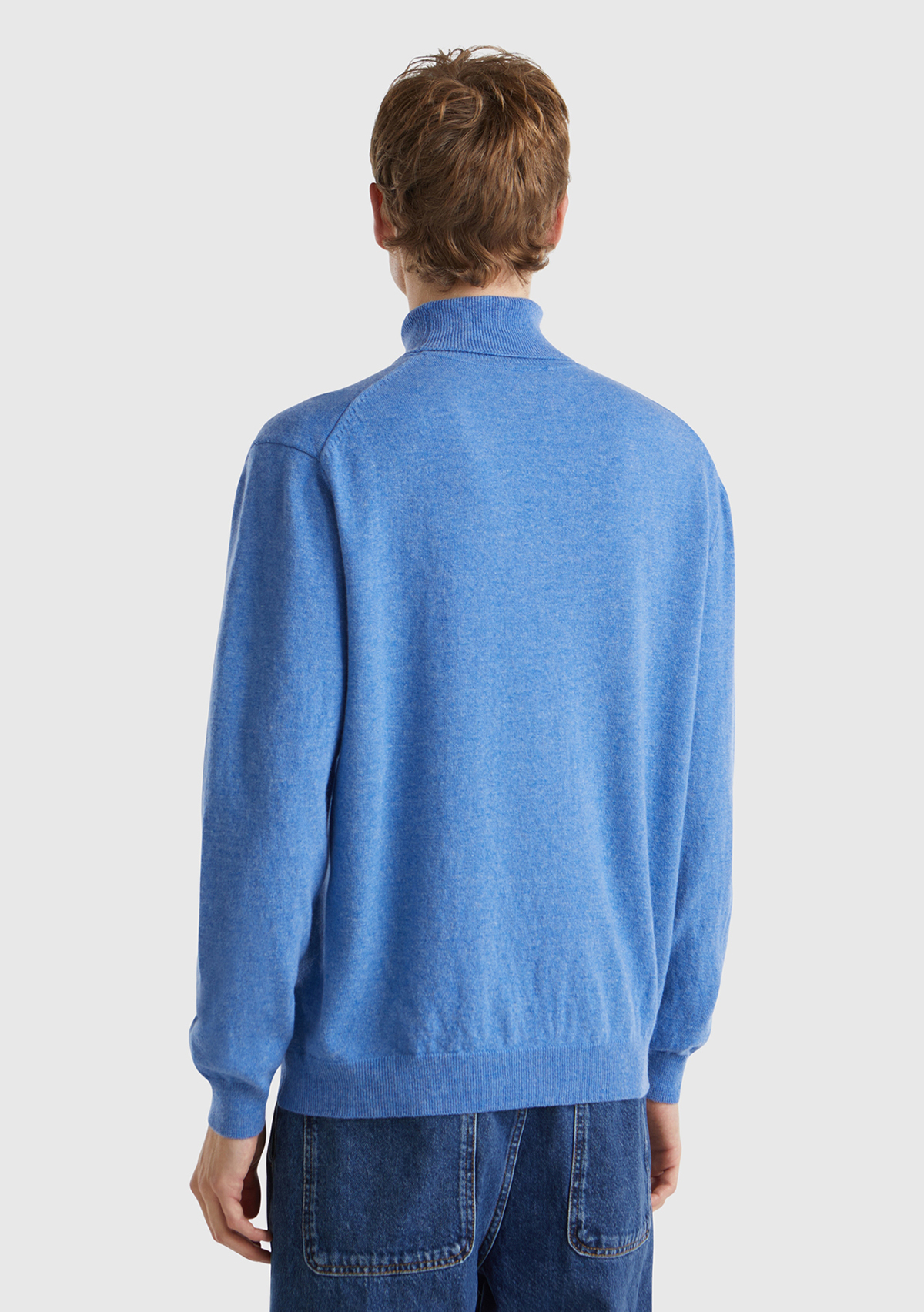 United Colors Of Benetton Erkek Mavi Melanj Boğazlı %100 Merino Kazak görsel 3