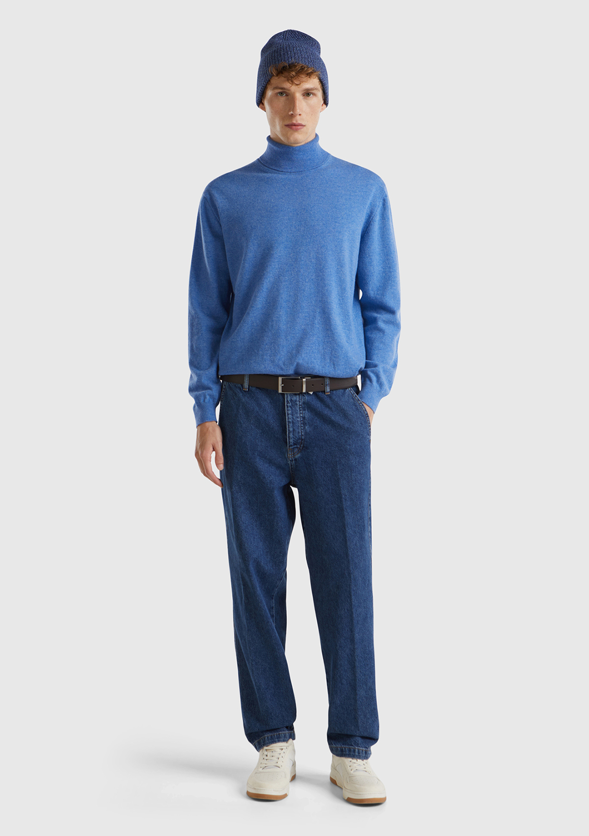United Colors Of Benetton Erkek Mavi Melanj Boğazlı %100 Merino Kazak görsel 5