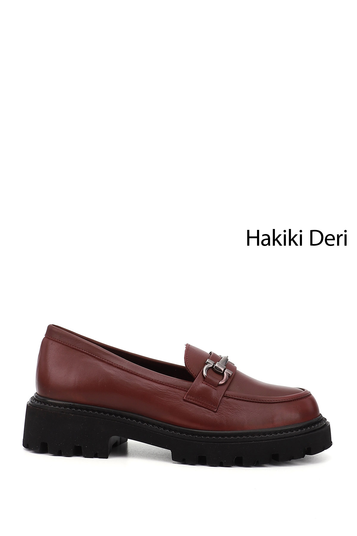 GÖNDERİ(R) Kadın AÇIK BORDO Kalın Topuklu Tokalı Hakiki Deri Loafer Ayakkabı