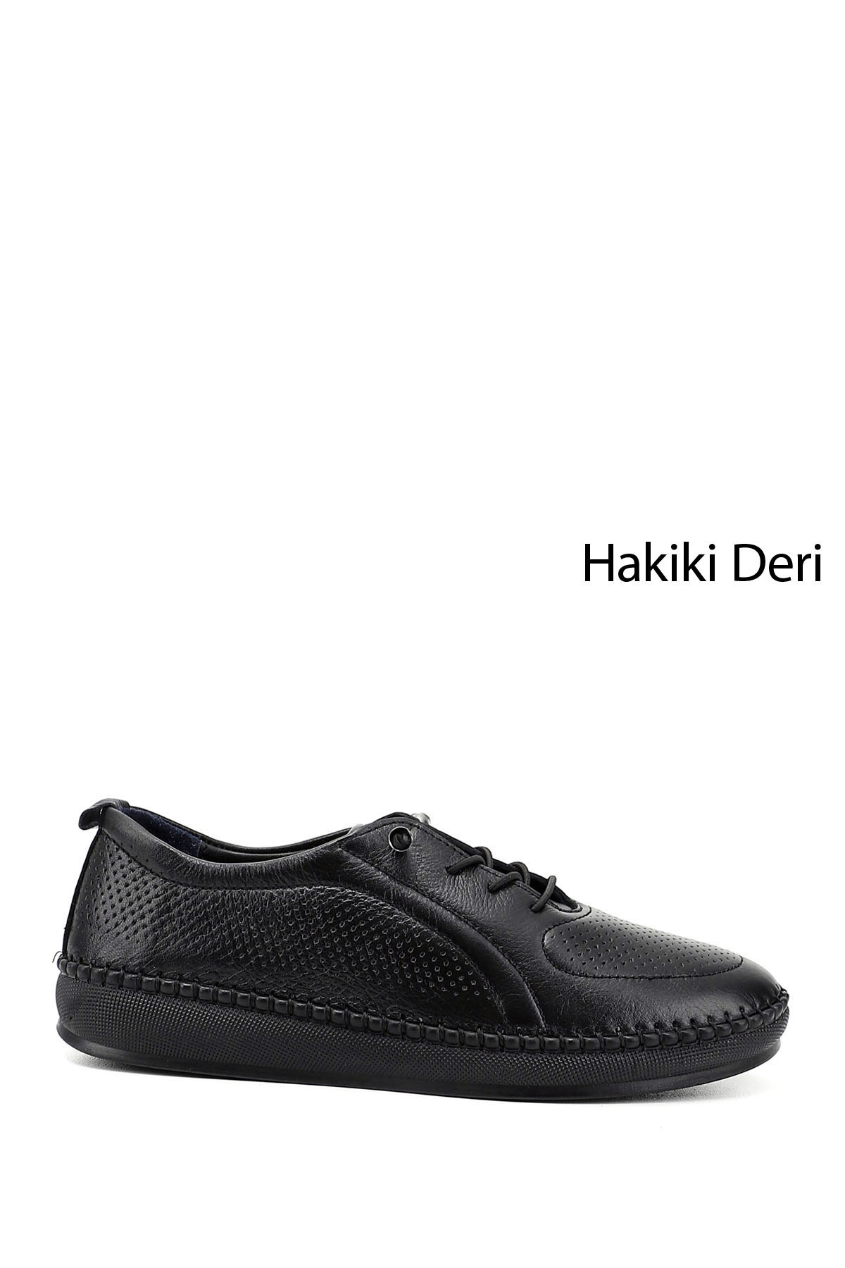 GÖNDERİ(R) Kadın AÇIK SİYAH Lastik Bağcıklı Hakiki Deri Comfort Ayakkabı