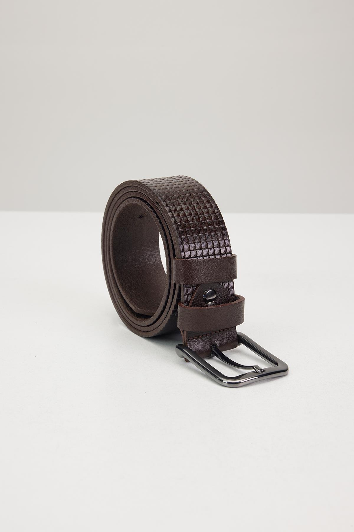 TUDORS Erkek %100 Hakiki Deri 4 Cm Spor Kahverengi Kemer