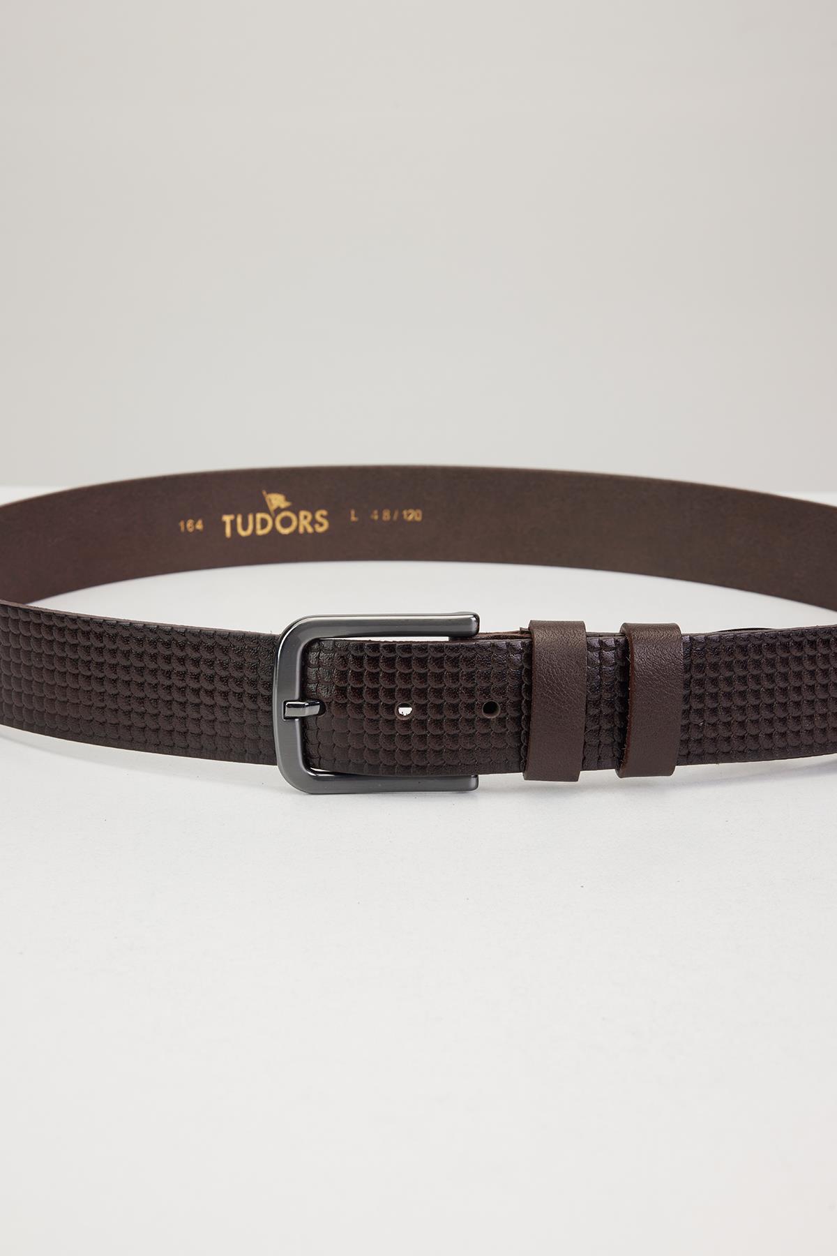 TUDORS Erkek %100 Hakiki Deri 4 Cm Spor Kahverengi Kemer görsel 2