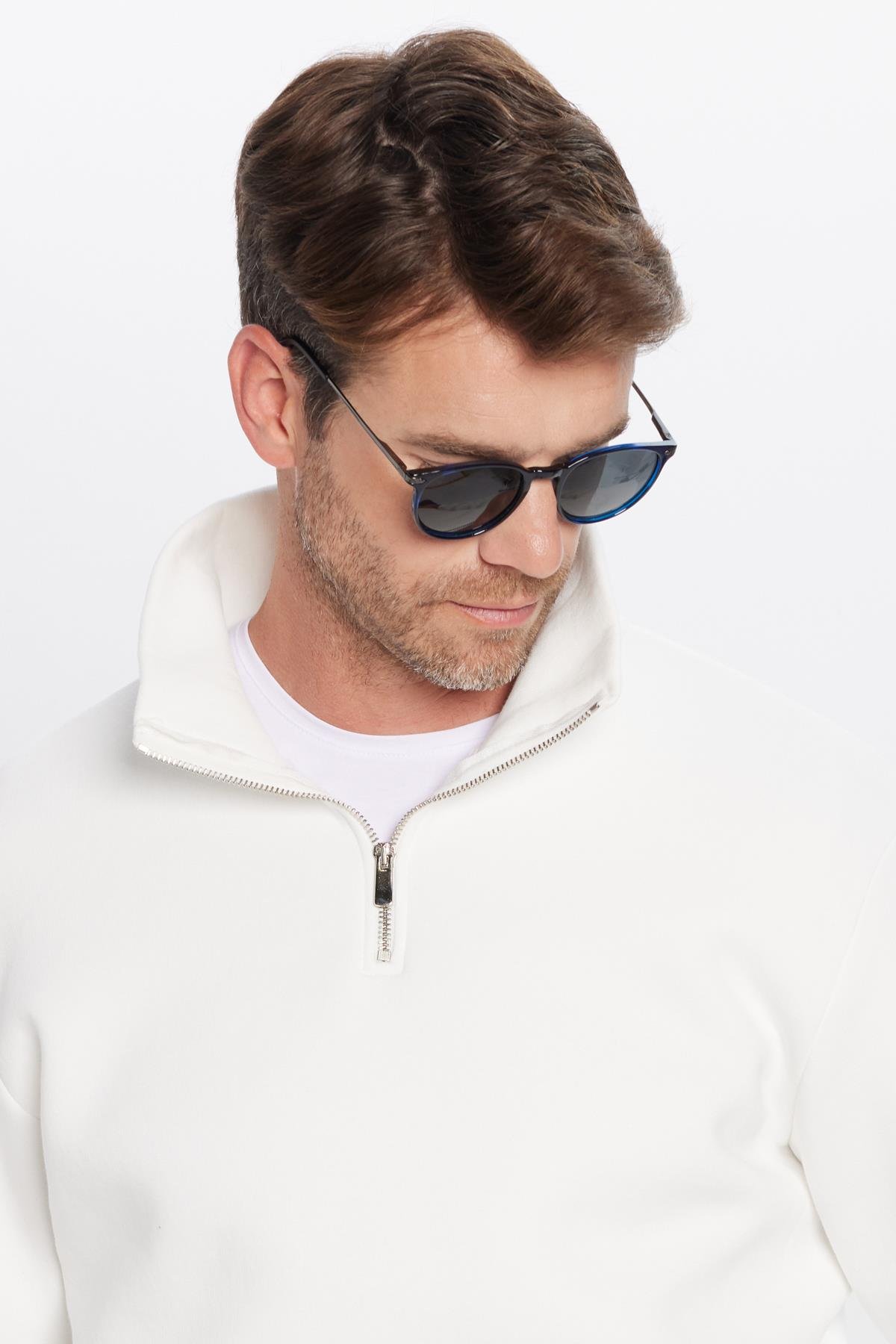 TUDORS Unisex Relax Fit Rahat Kesim Pamuklu İçi Polarlı Yarım Fermuarlı Beyaz Dik Yaka Sweatshirt görsel 2