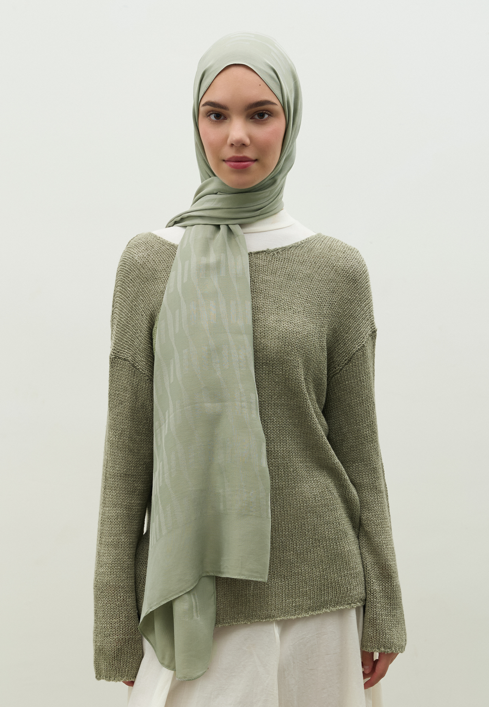 Fresh Scarfs Nara Pamuk Floş Jakarlı Şal Soğuk Gri