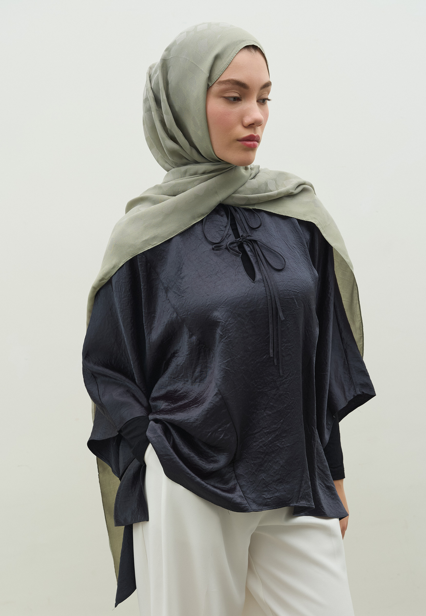 Fresh Scarfs Oslo Pamuk Floş Jakarlı Şal Soğuk Gri görsel 3