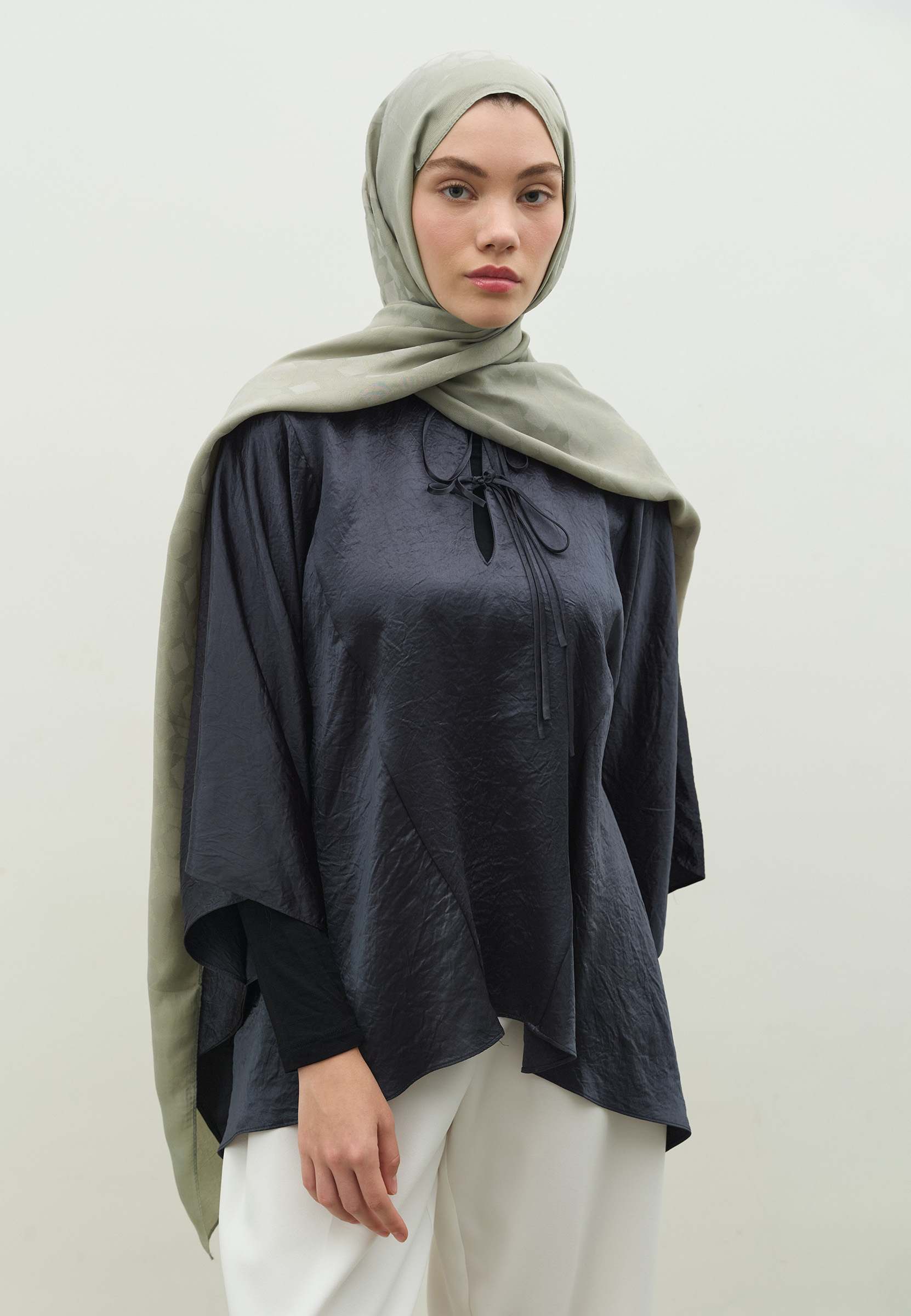 Fresh Scarfs Oslo Pamuk Floş Jakarlı Şal Soğuk Gri görsel 4