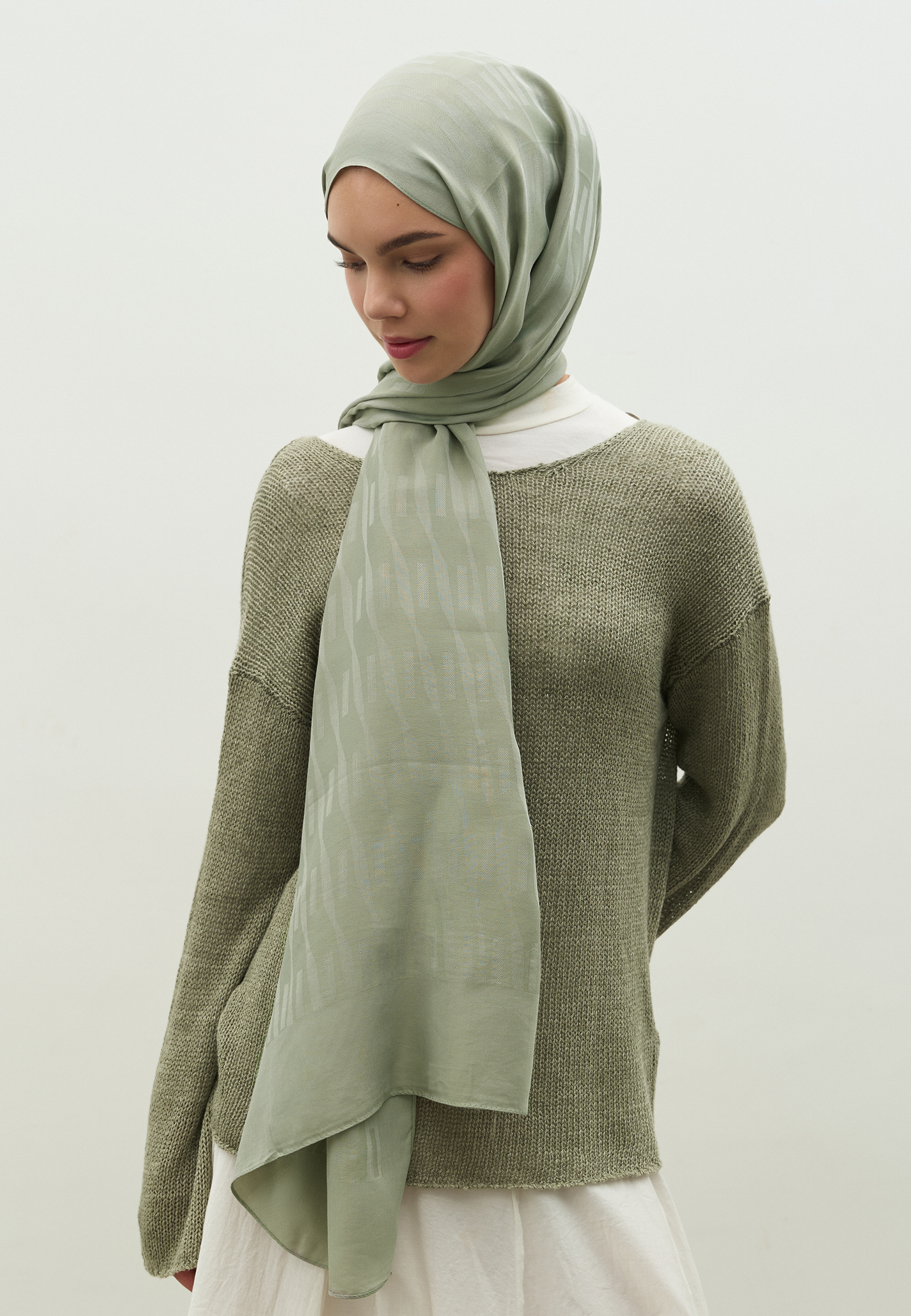 Fresh Scarfs Nara Pamuk Floş Jakarlı Şal Soğuk Gri görsel 3