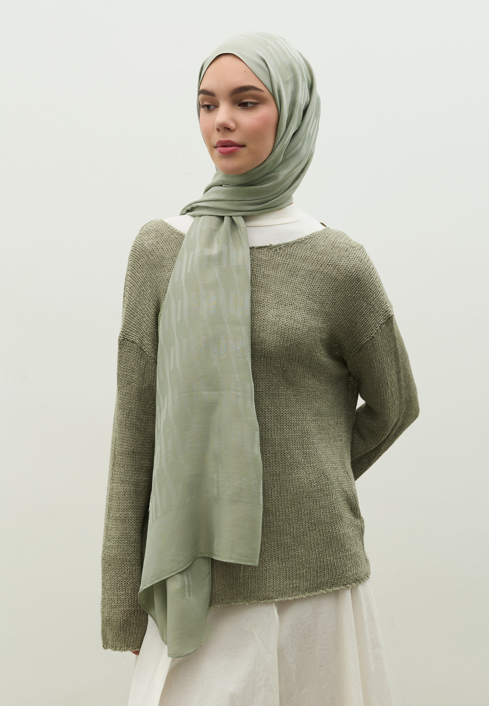 Fresh Scarfs Nara Pamuk Floş Jakarlı Şal Soğuk Gri görsel 4