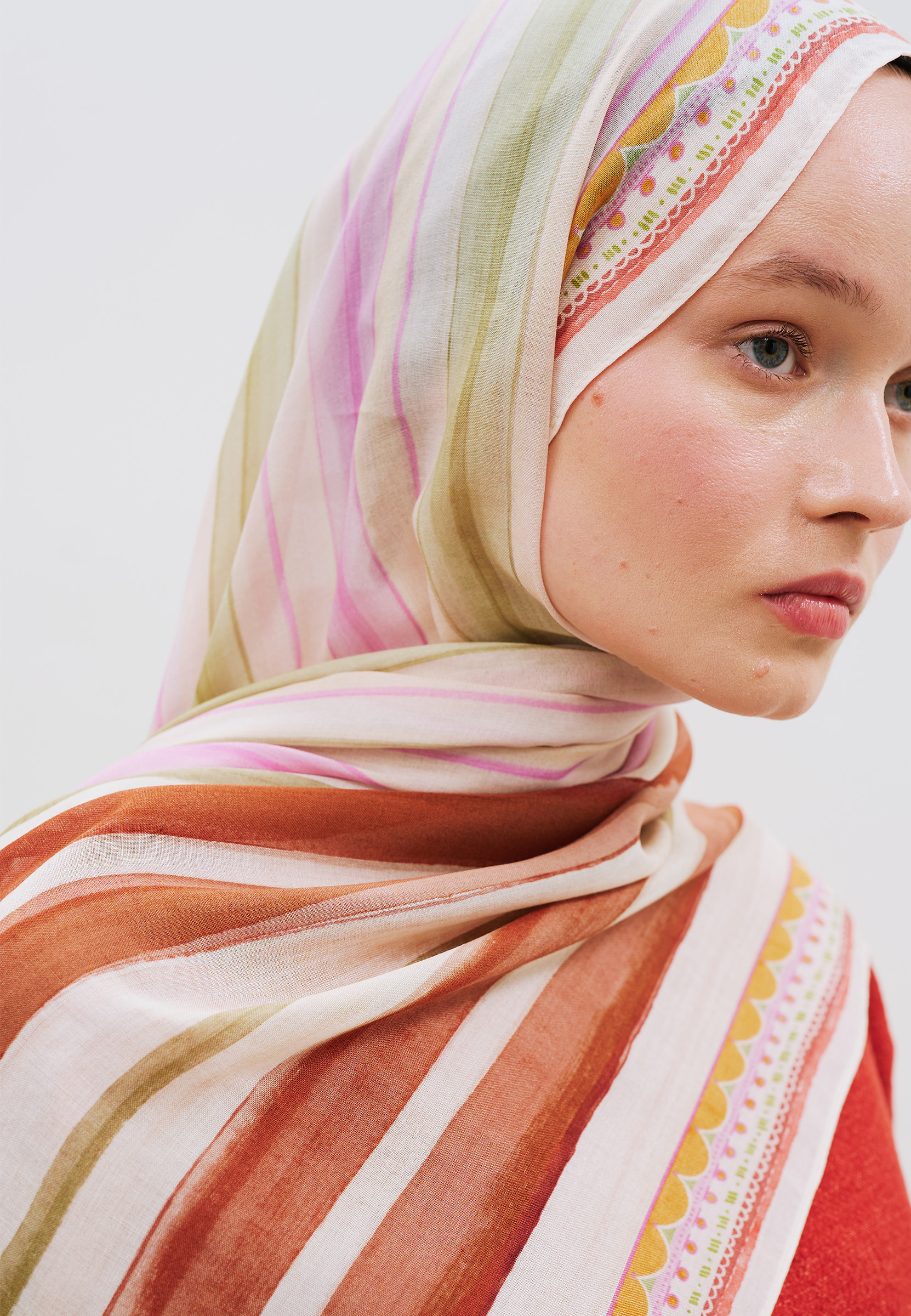 Fresh Scarfs Summer Blocks Desen Rami Viskon Şal Lila-Kahve görsel 2