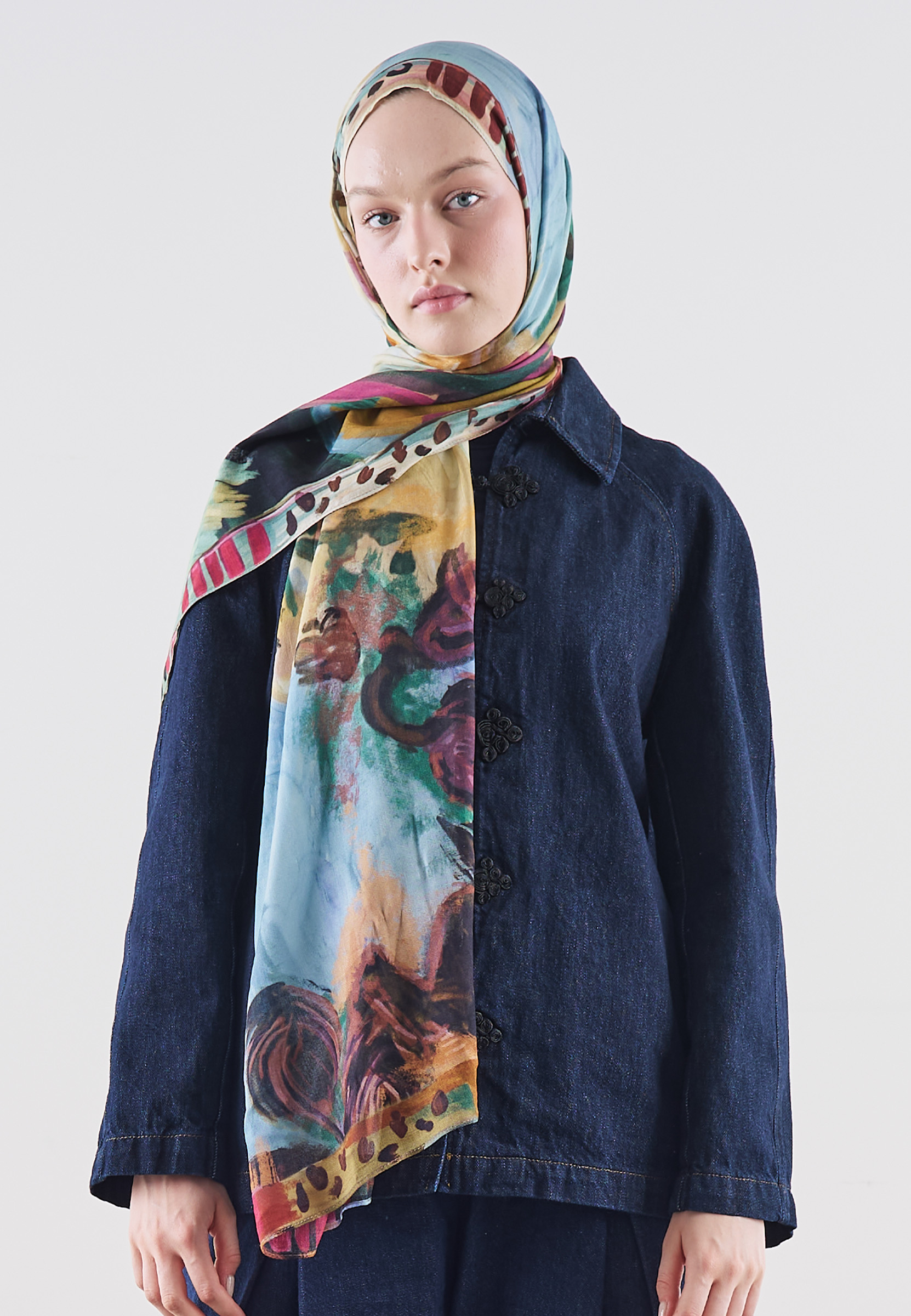 Fresh Scarfs Playful Palette Desen Rami Viskon Şal Menekşe