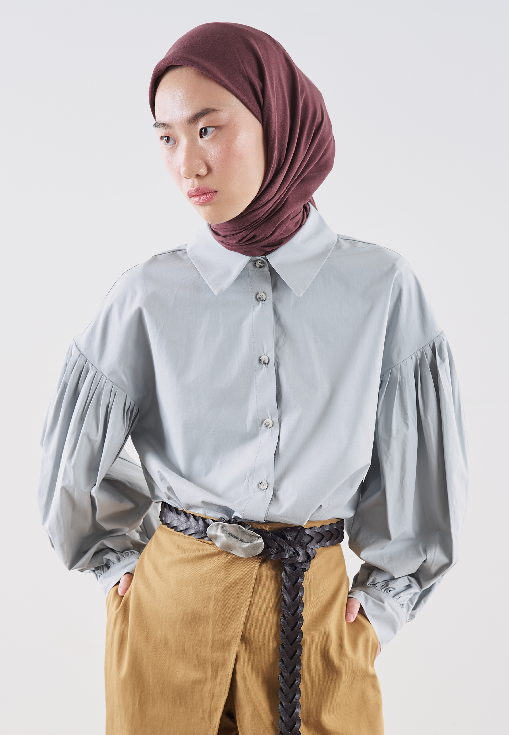 Fresh Scarfs Pamuk Keten Eşarp Kil görsel 2