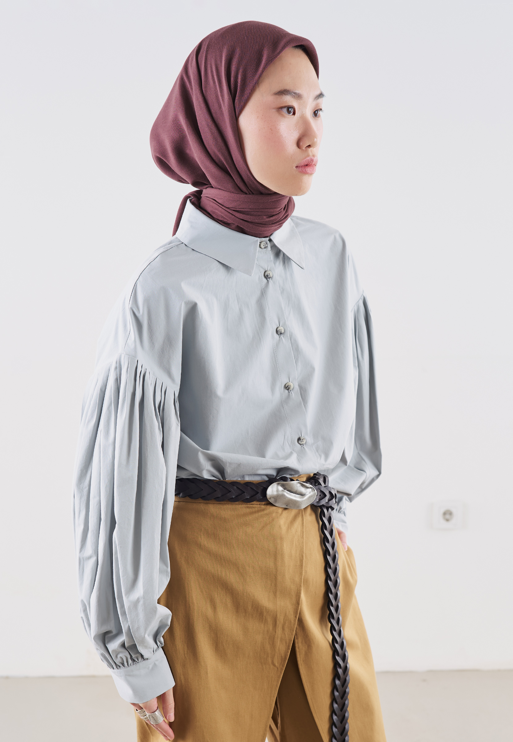 Fresh Scarfs Pamuk Keten Eşarp Kil görsel 3