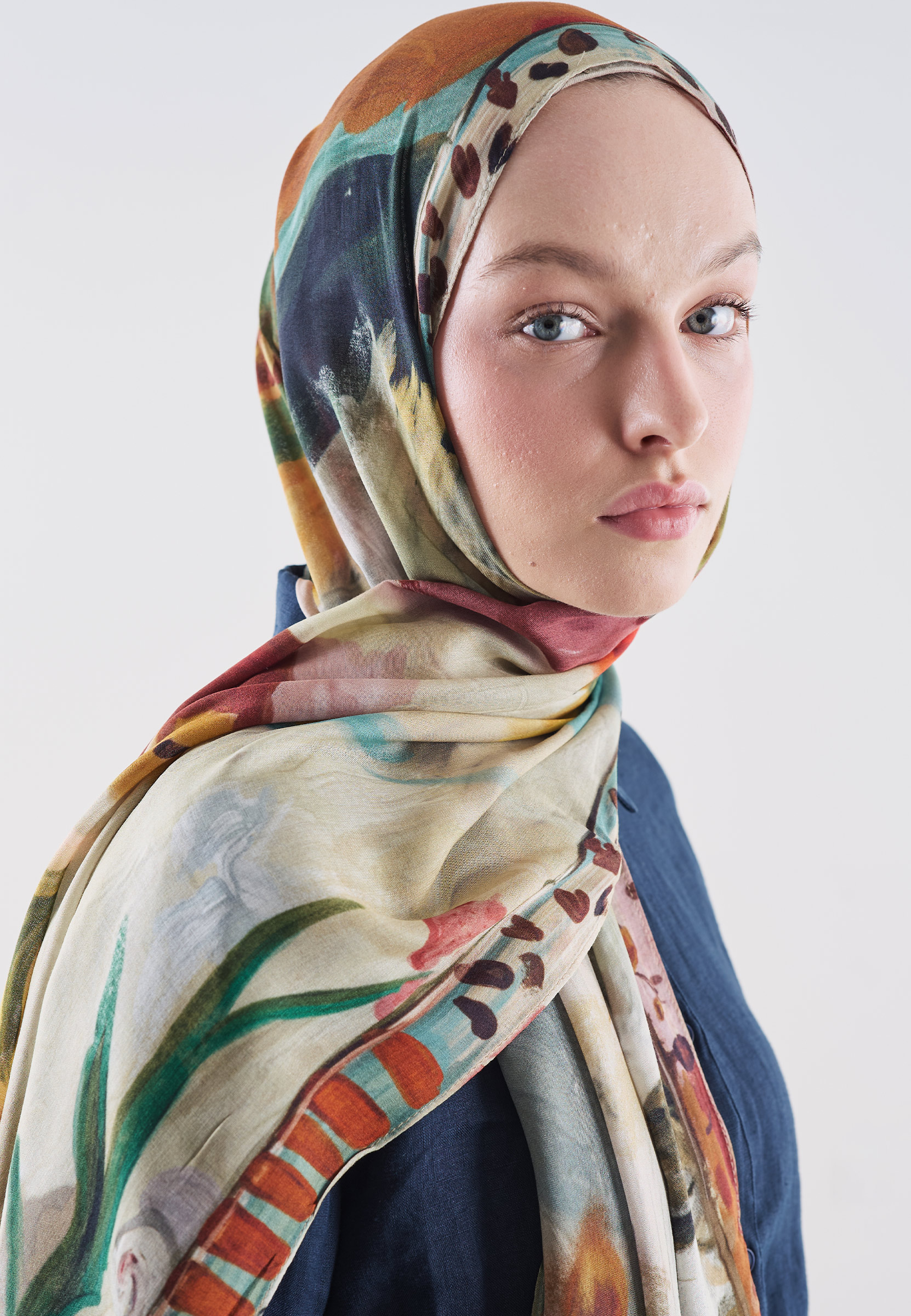 Fresh Scarfs Playful Palette Desen Rami Viskon Şal Kiremit