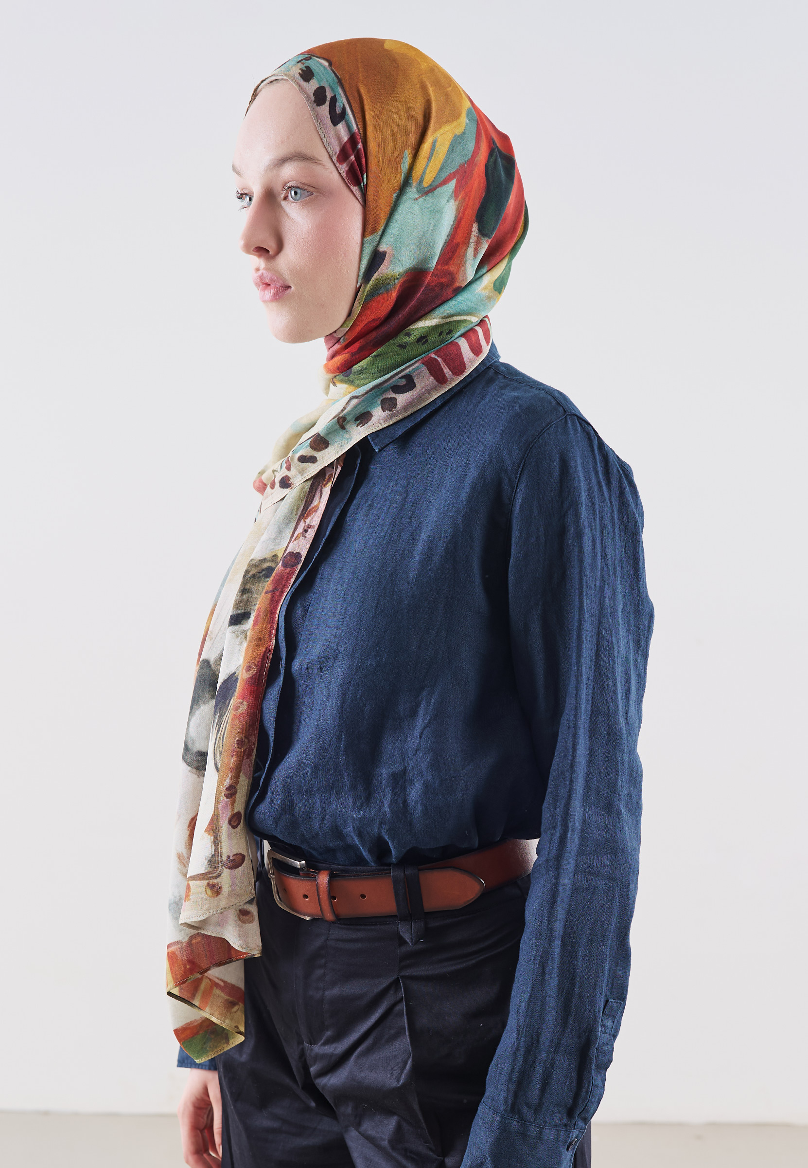 Fresh Scarfs Playful Palette Desen Rami Viskon Şal Kiremit görsel 4